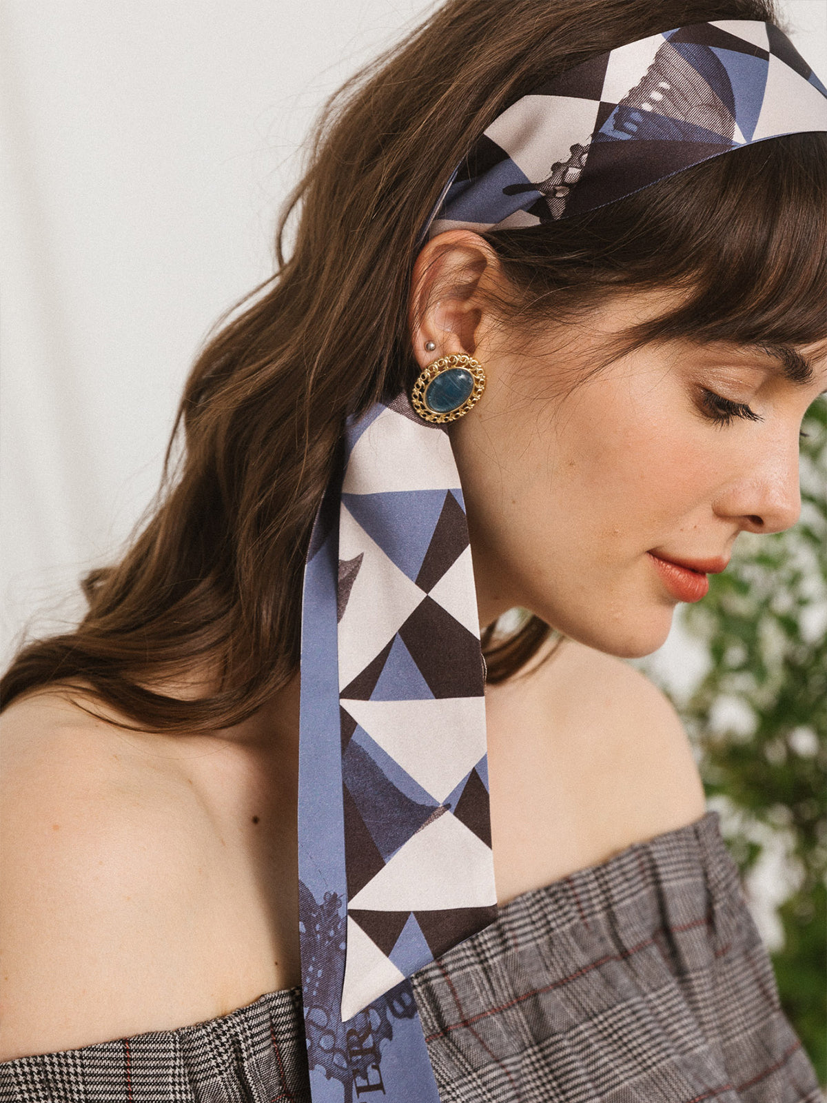 "Prism" Silk Skinny Scarf - blue - LOST PATTERN Silk Skinny Scarf