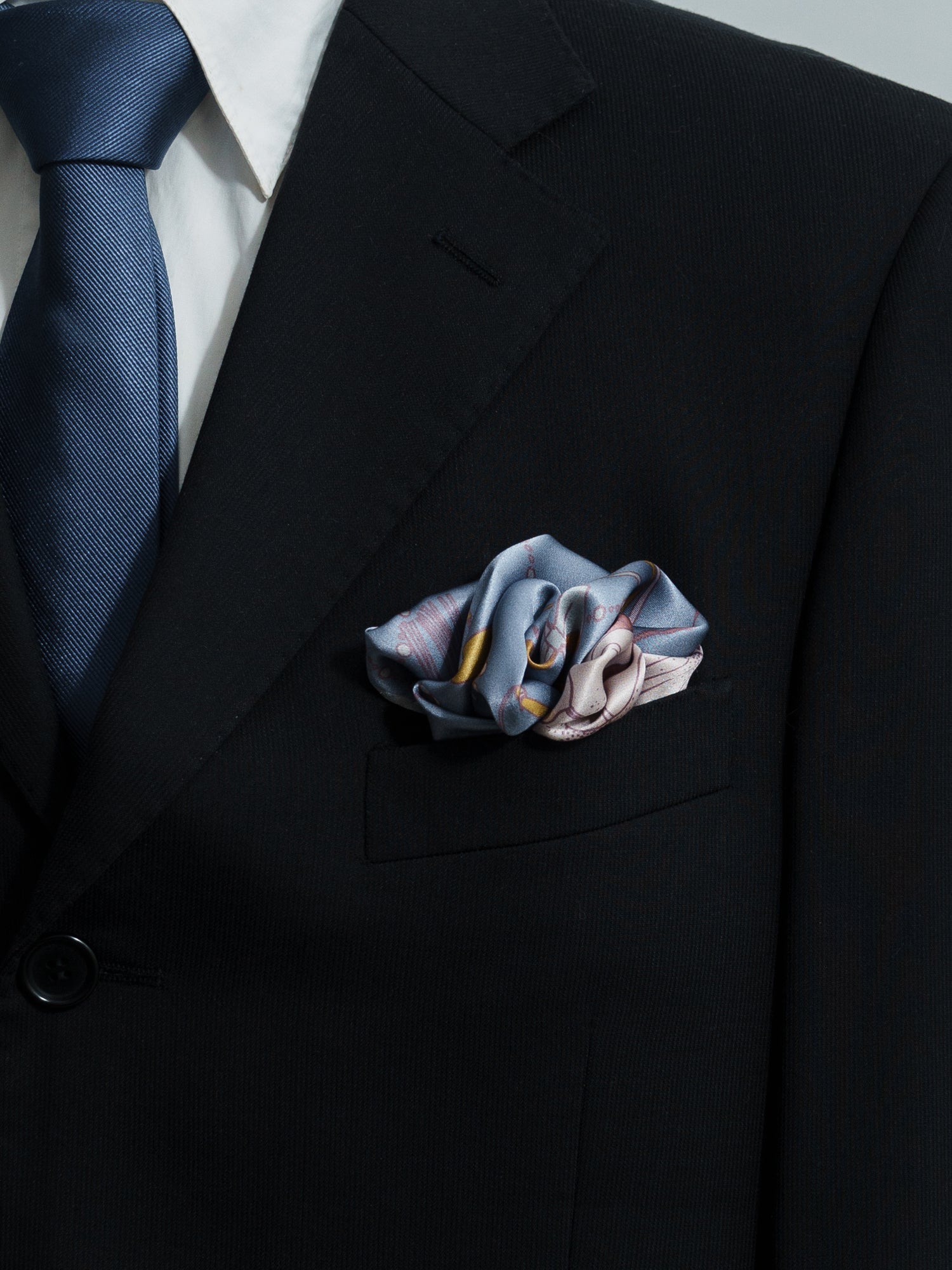 "Datura" Silk Pocket Square - Slate Blue - LOST PATTERN Silk Pocket Square