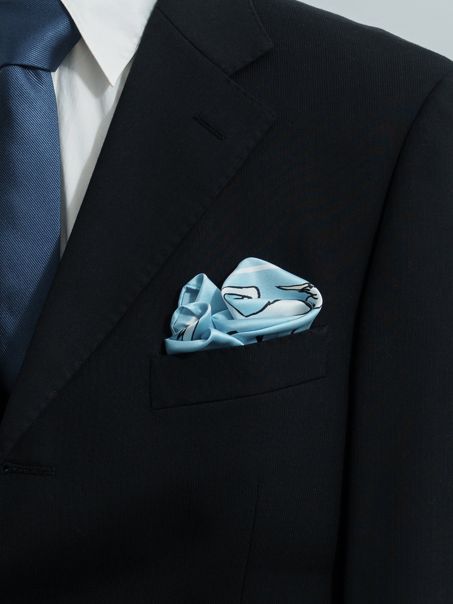 "Little Egret" Silk Pocket Square - Sky Blue - LOST PATTERN Silk Pocket Square