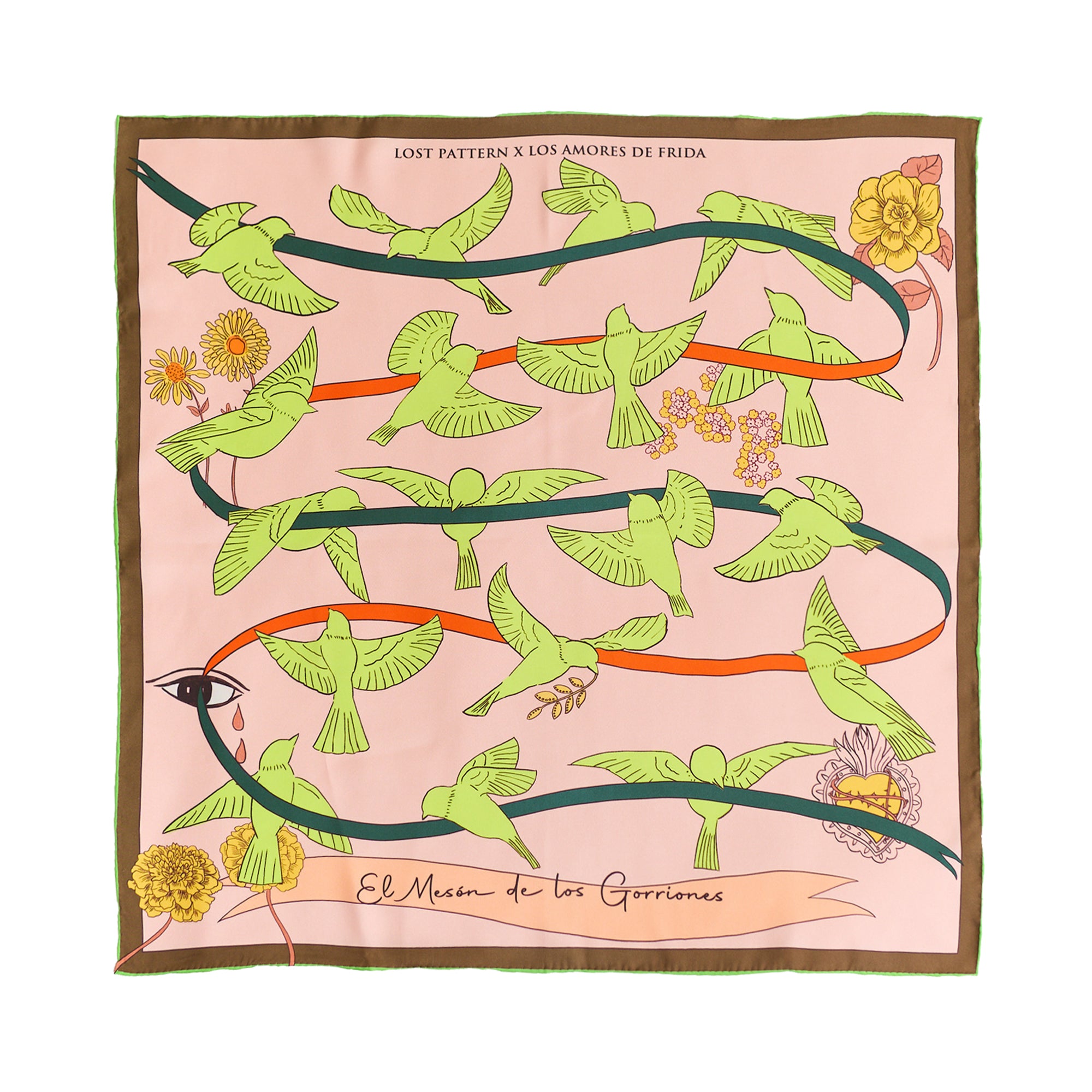 FRIDA x LOST PATTERN "House of Frida" Silk Bandana Scarf - Neon Green - Neo Green - LOST PATTERN Silk Square Scarf