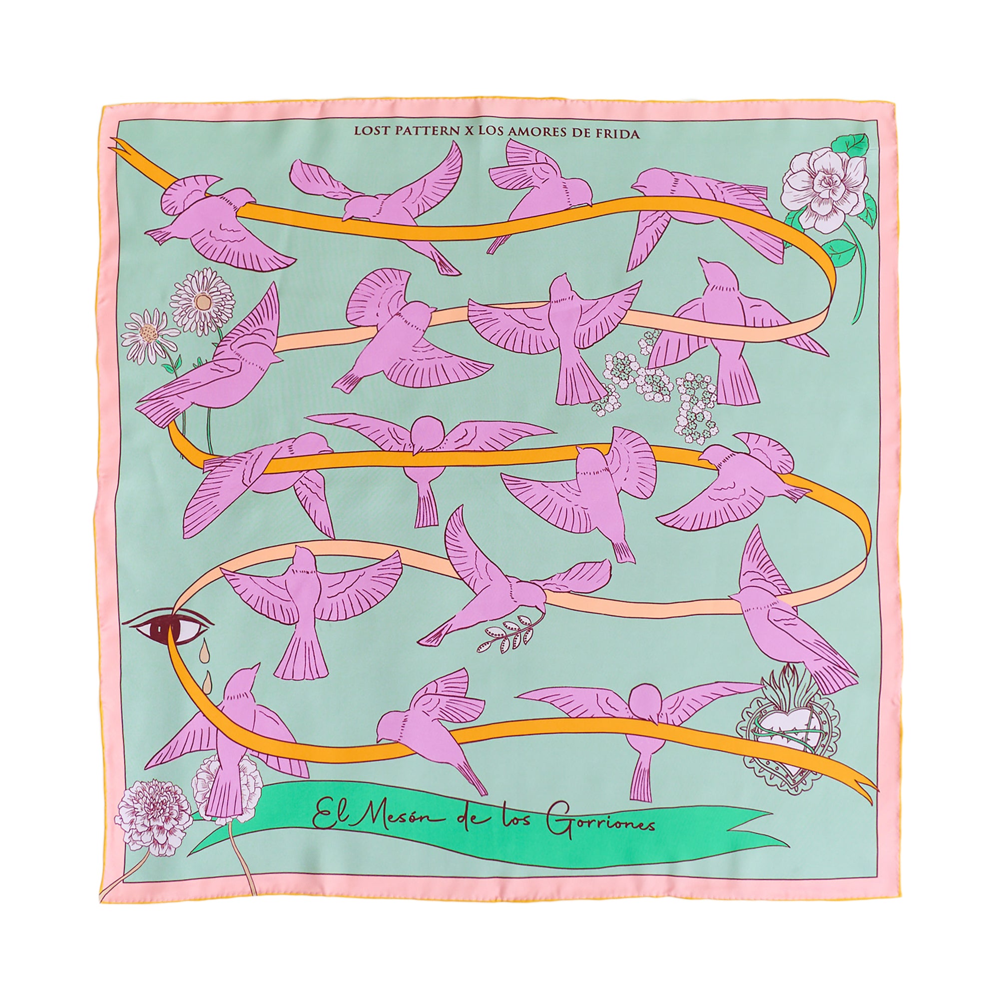 FRIDA x LOST PATTERN "House of Frida" Silk Bandana Scarf - Pink - Pink - LOST PATTERN Silk Square Scarf