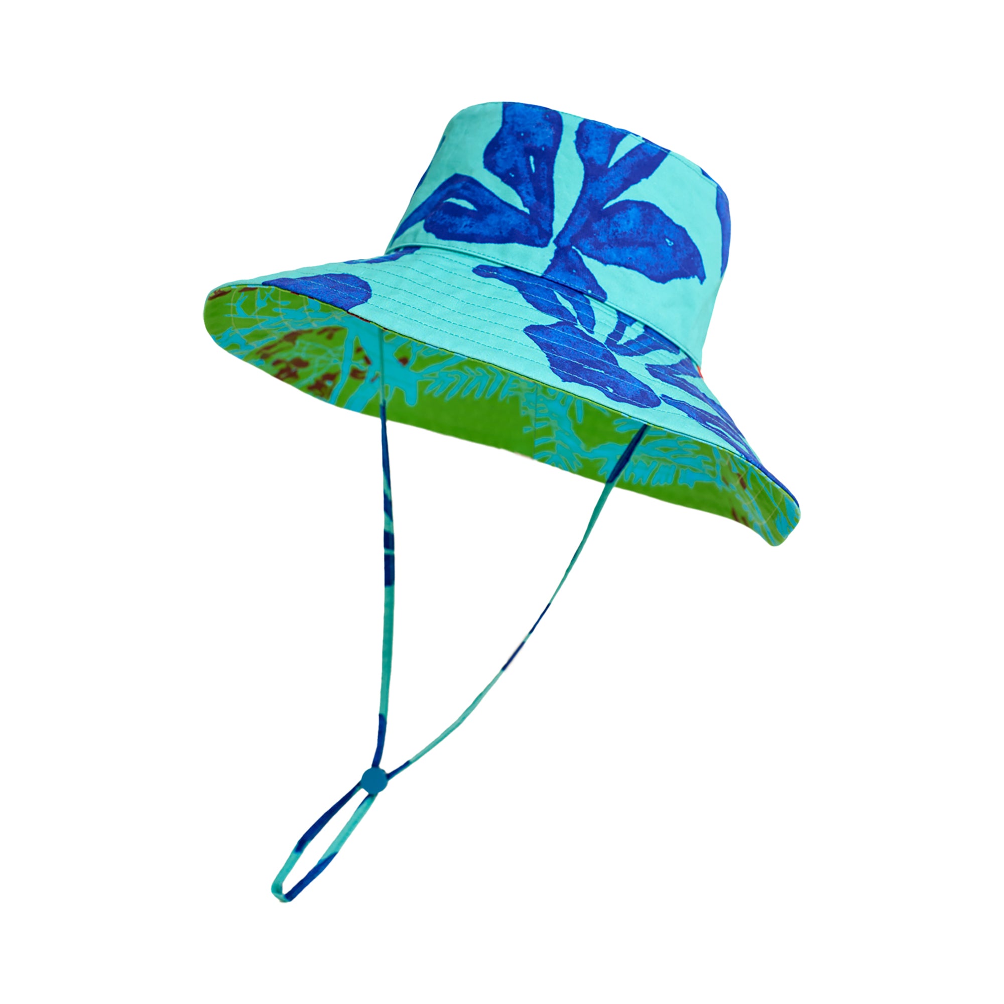 “Tropical Bliss” Reversible Sun Hat - Ocean Blue