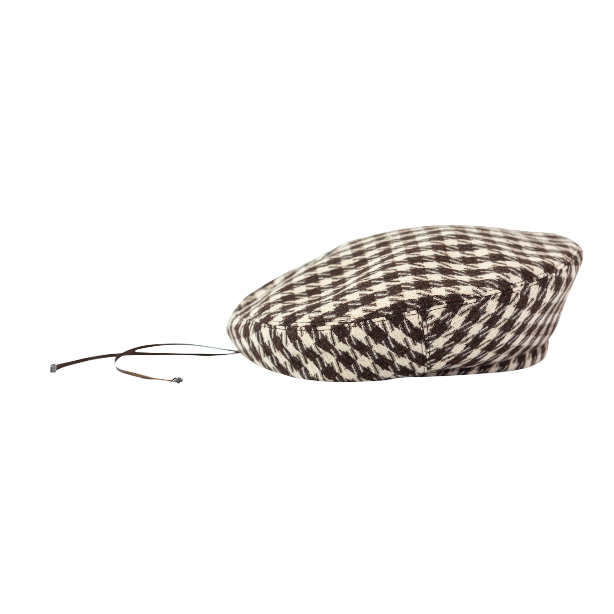 "Houndstooth" Beret Hat - Mocha - Mocha - LOST PATTERN Cashmere