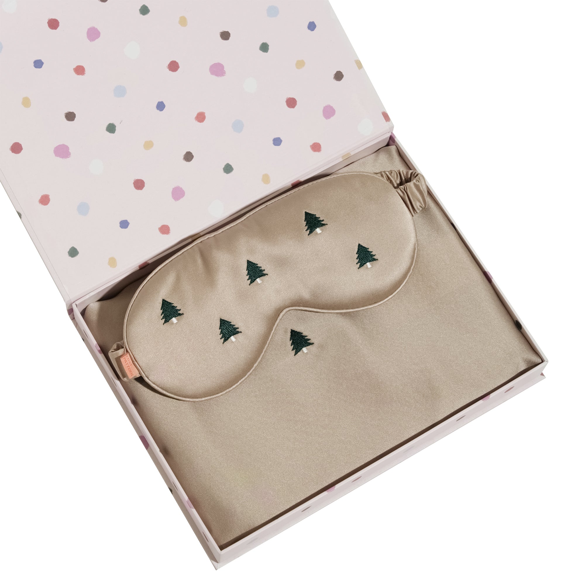 "Evergreen" 2 Piece Silk Gift Set - Silk Pillowcase & Silk Sleep Eye Mask - Khaki - LOST PATTERN Pillowcase