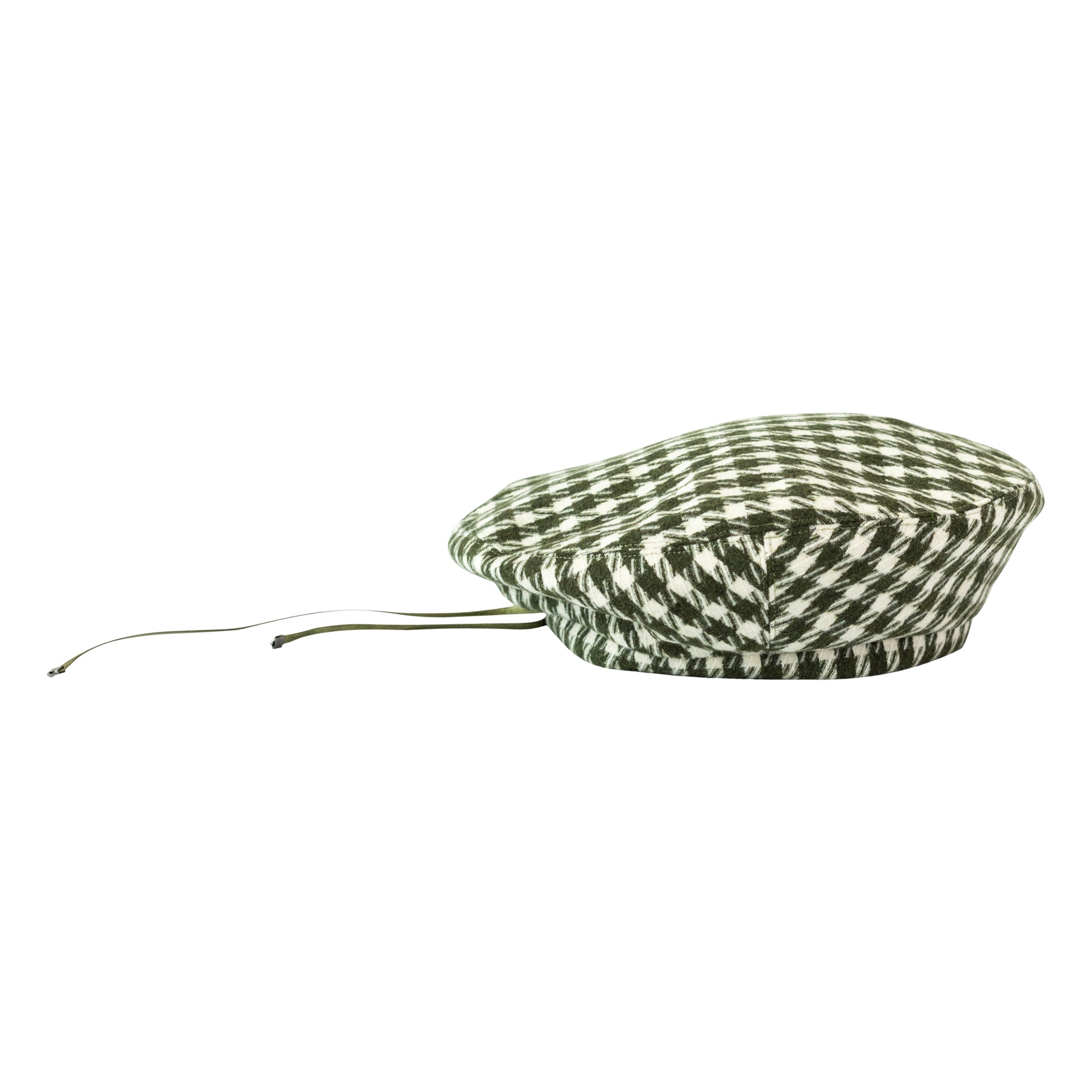 "Houndstooth" Beret Hat - Green - Green - LOST PATTERN Cashmere