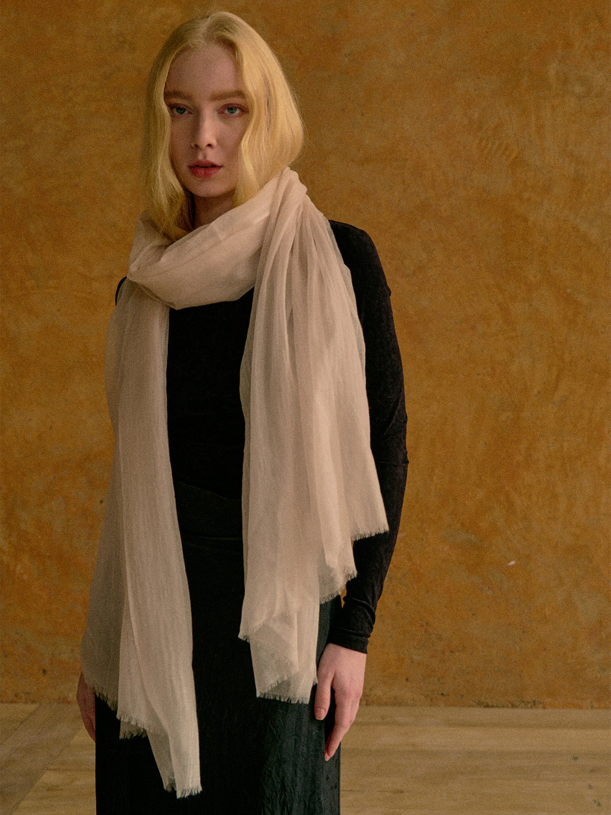 "Featherlight" Oversized Cashmere Scarf - Smokey White