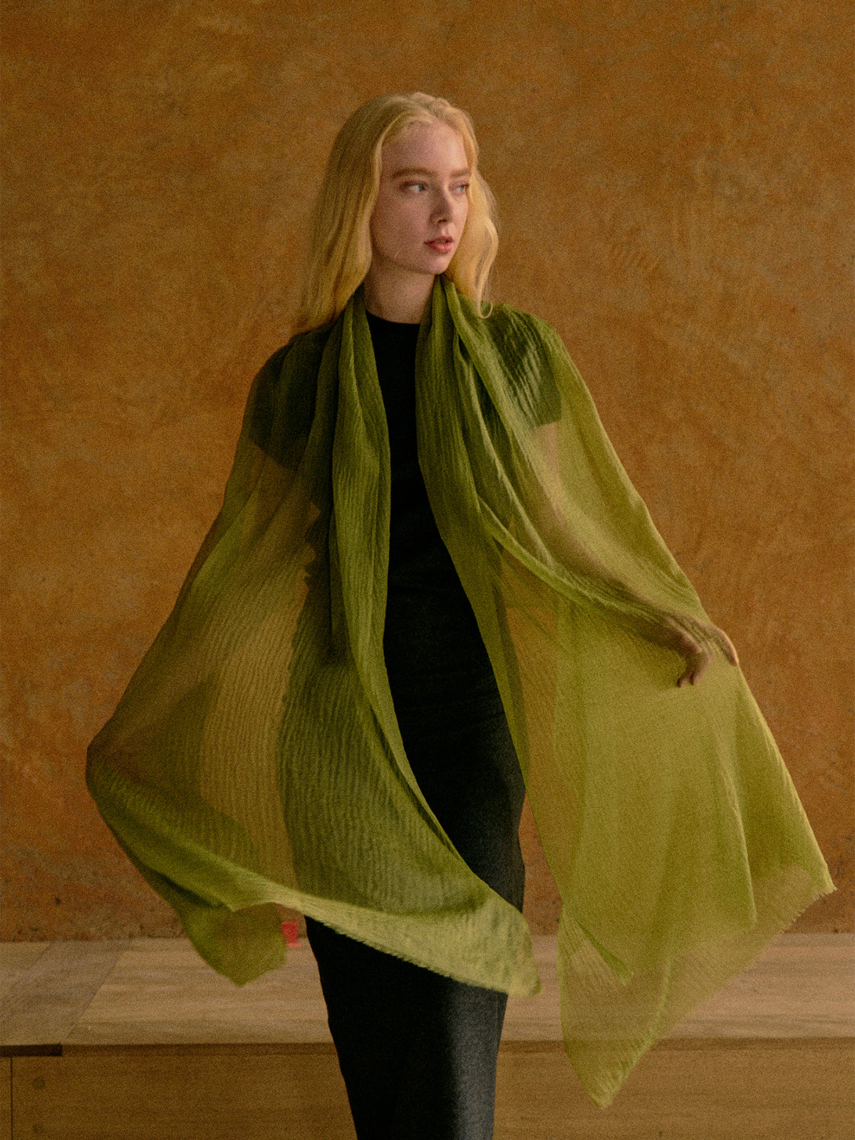 "Featherlight" Oversized Cashmere Scarf - Olive Green