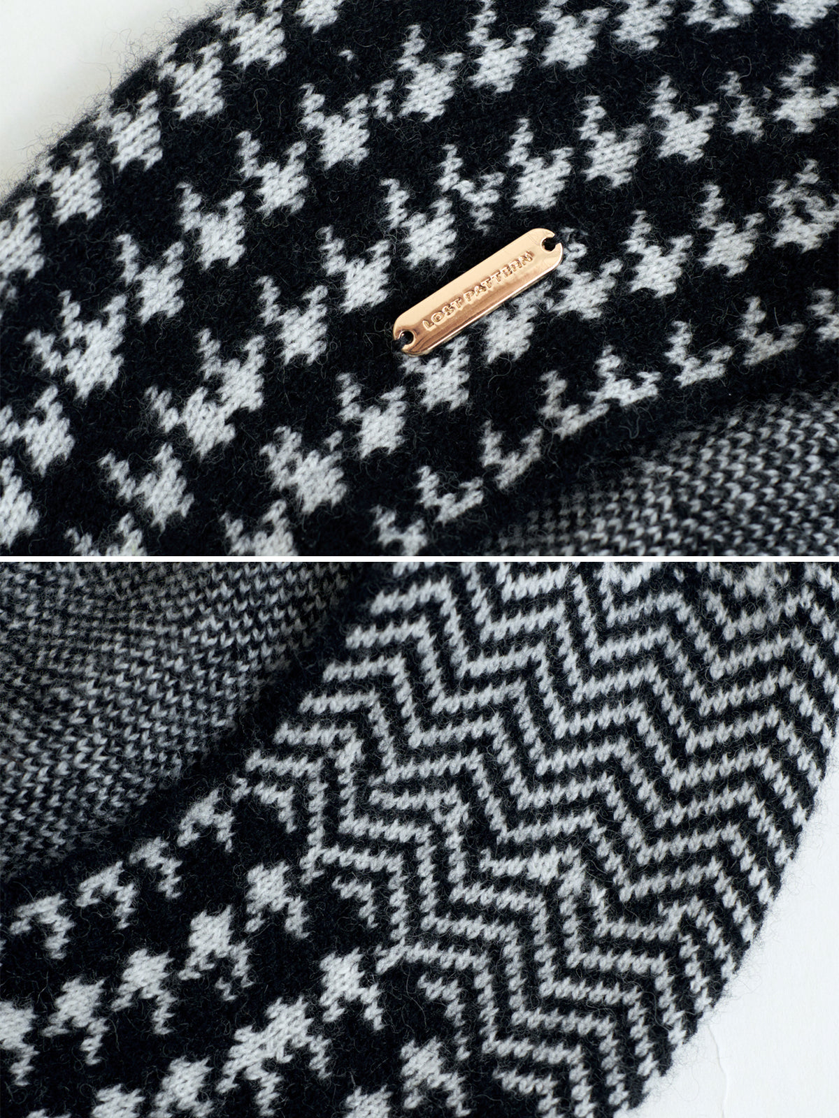 "Houndstooth" Wool-Cashmere Beret Hat