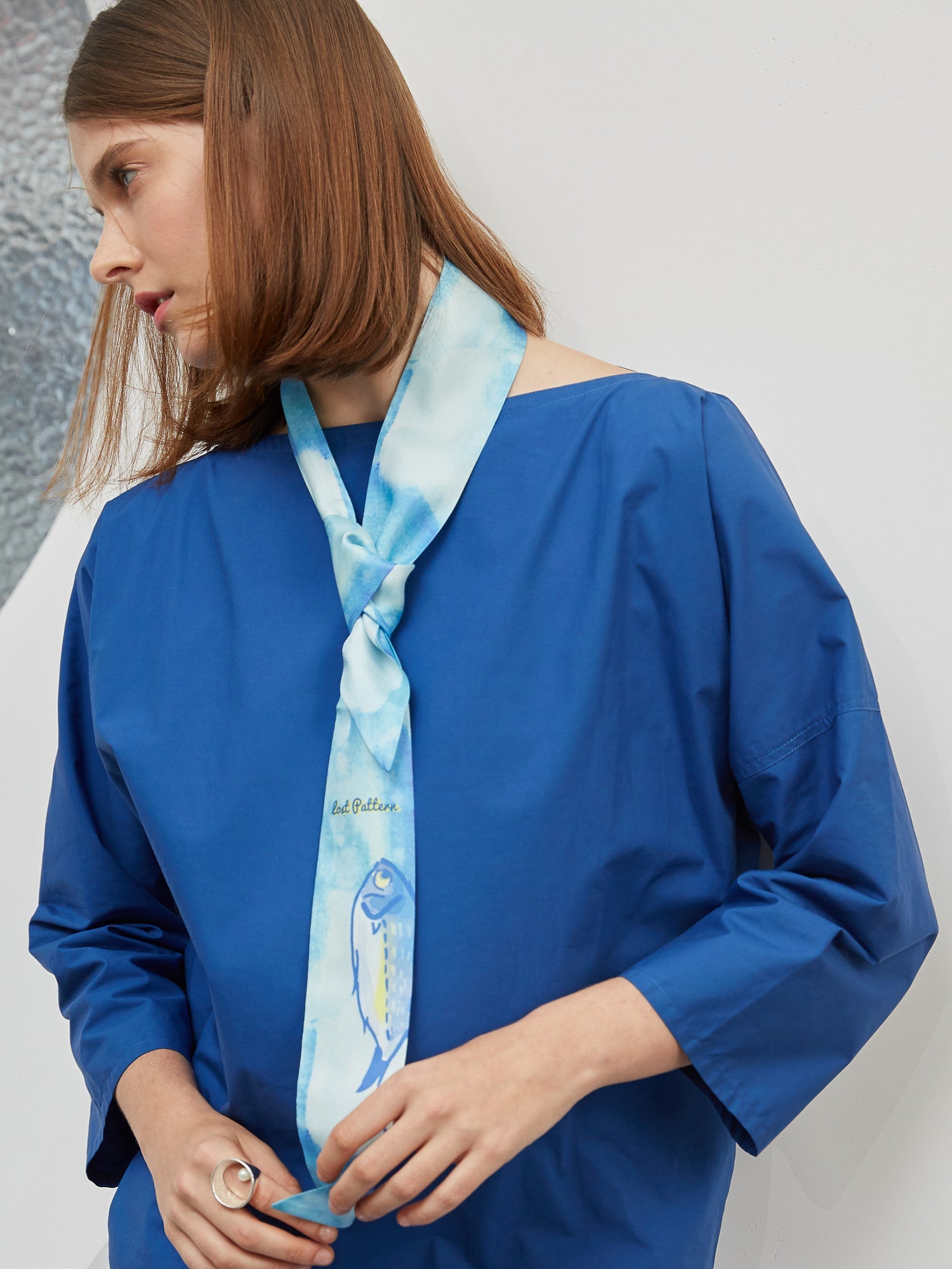 "Blue Fin" Silk Skinny Scarf