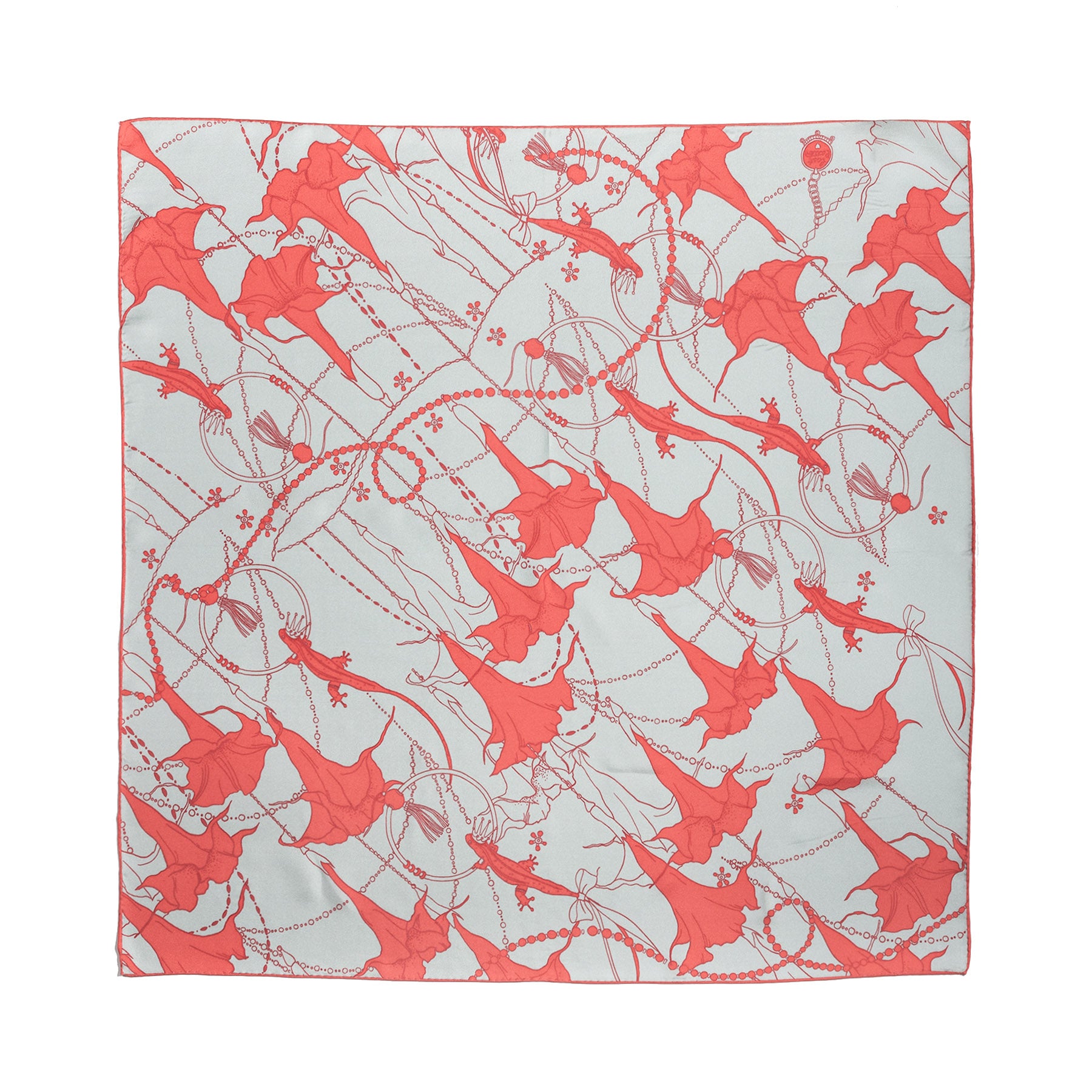 "Datura" Silk Bandana Scarf - Silver & Orange