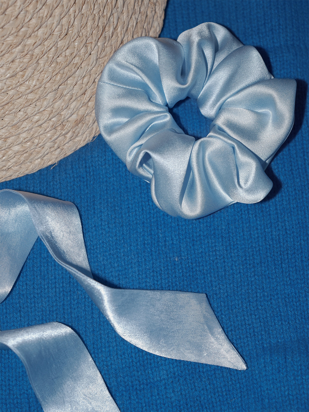 "Silken Hair" Silk Scrunchie Hair Tie - Sky Blue - LOST PATTERN Scrunchie