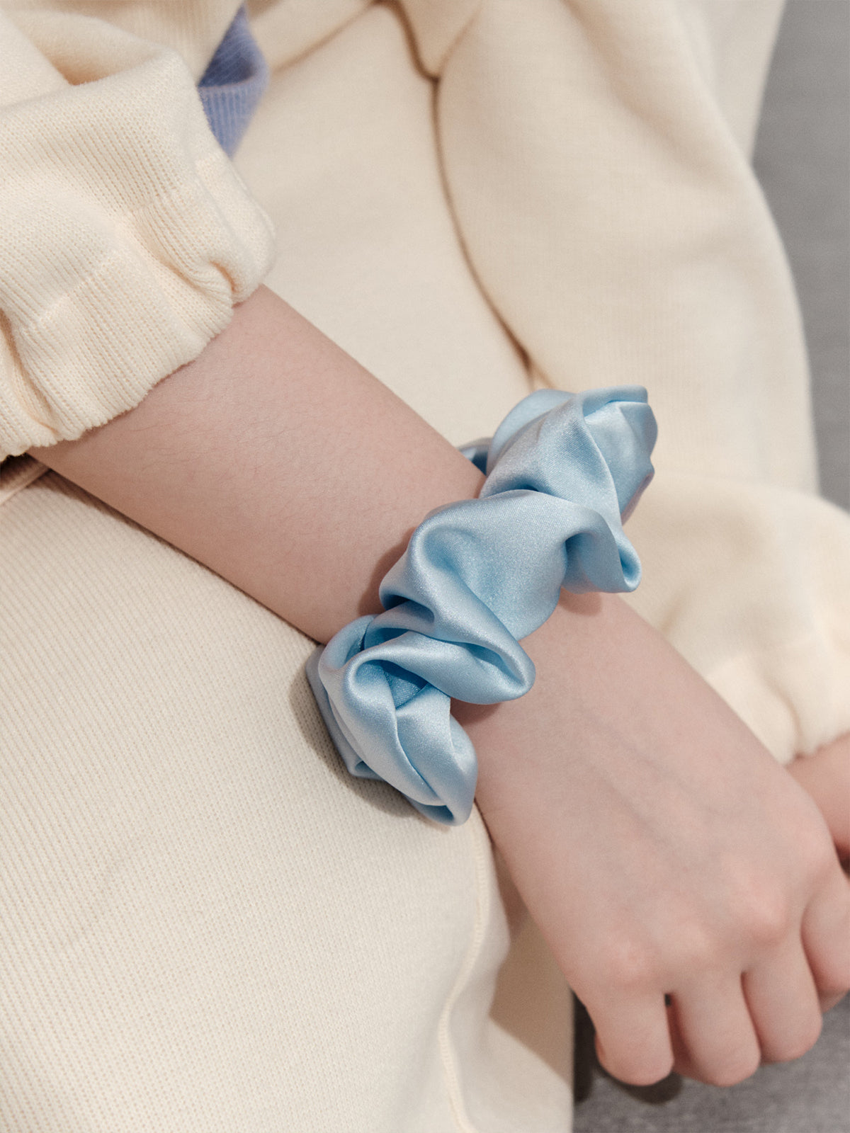 "Silken Hair" Silk Scrunchie Hair Tie - Sky Blue - LOST PATTERN Scrunchie