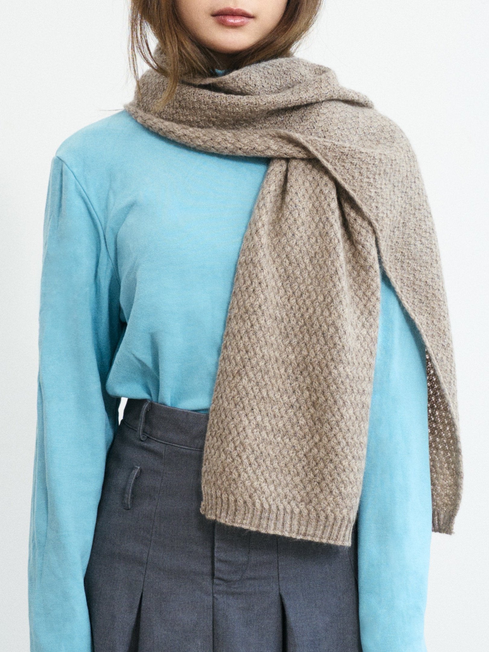 "Warmth Whisper" Waffle Knit Cashmere Scarf - Steel Grey