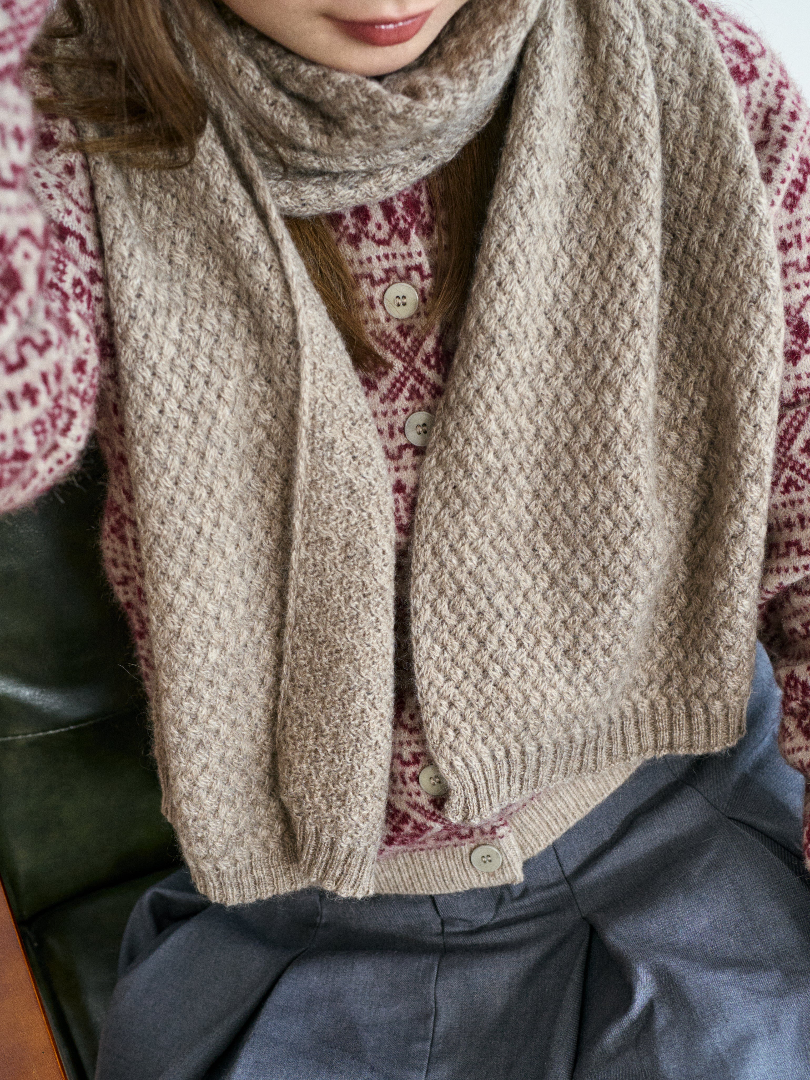 "Warmth Whisper" Waffle Knit Cashmere Scarf - Steel Grey