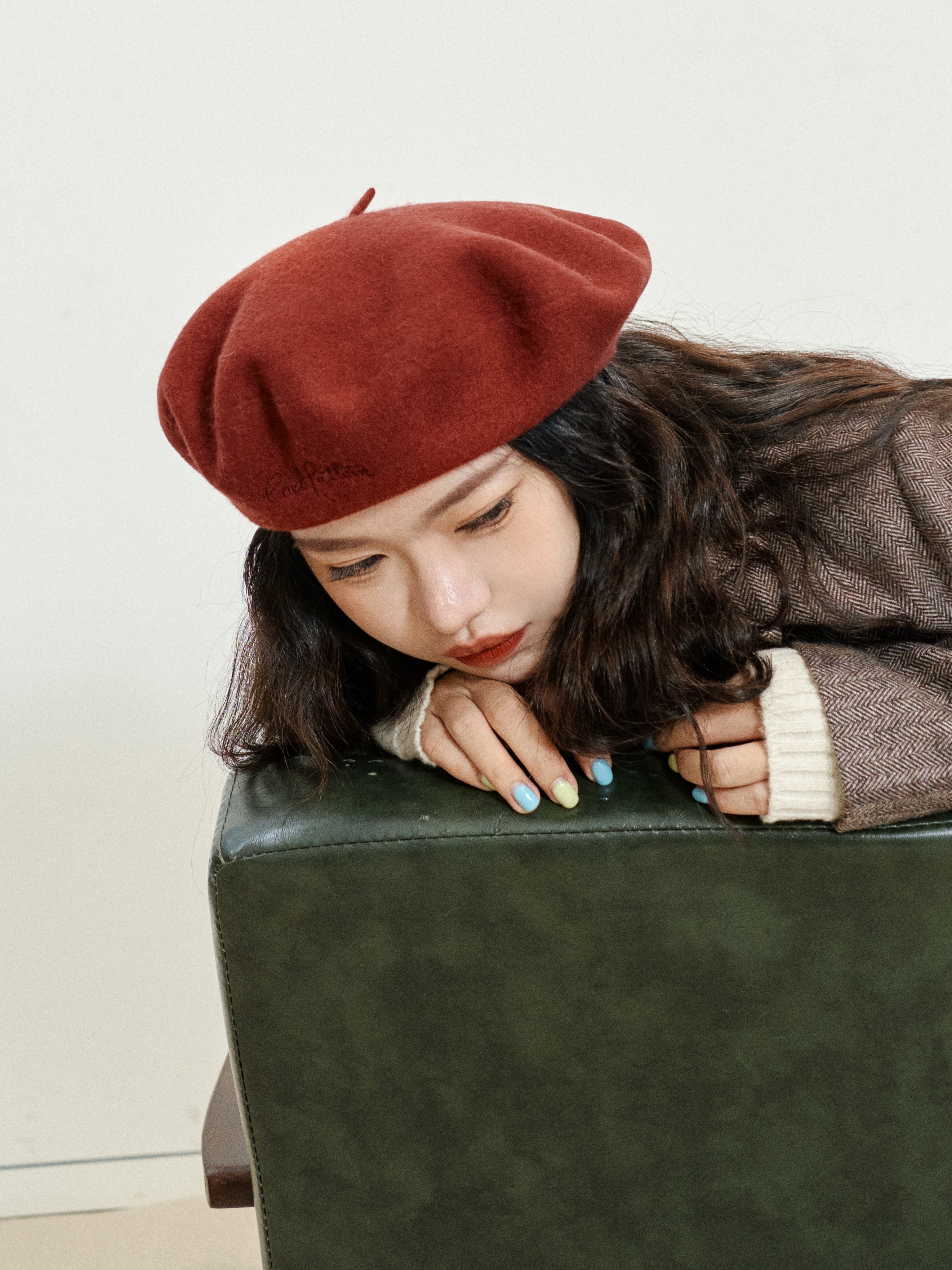 "Bon Chic" Wool Beret- Bordeaux Red