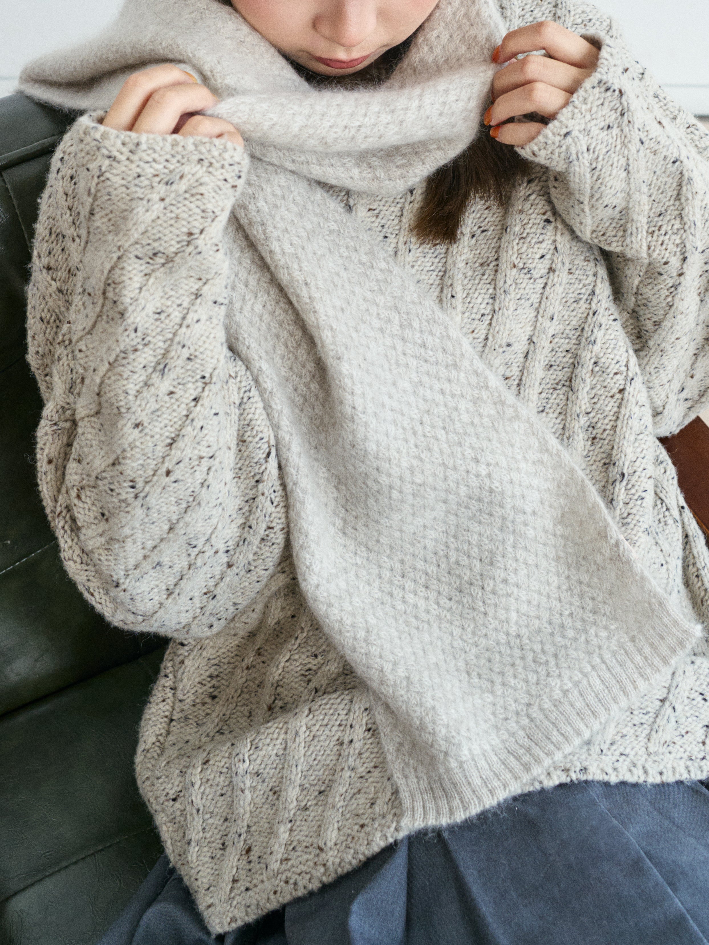 "Warmth Whisper" Waffle Knit Cashmere Scarf - Light Grey