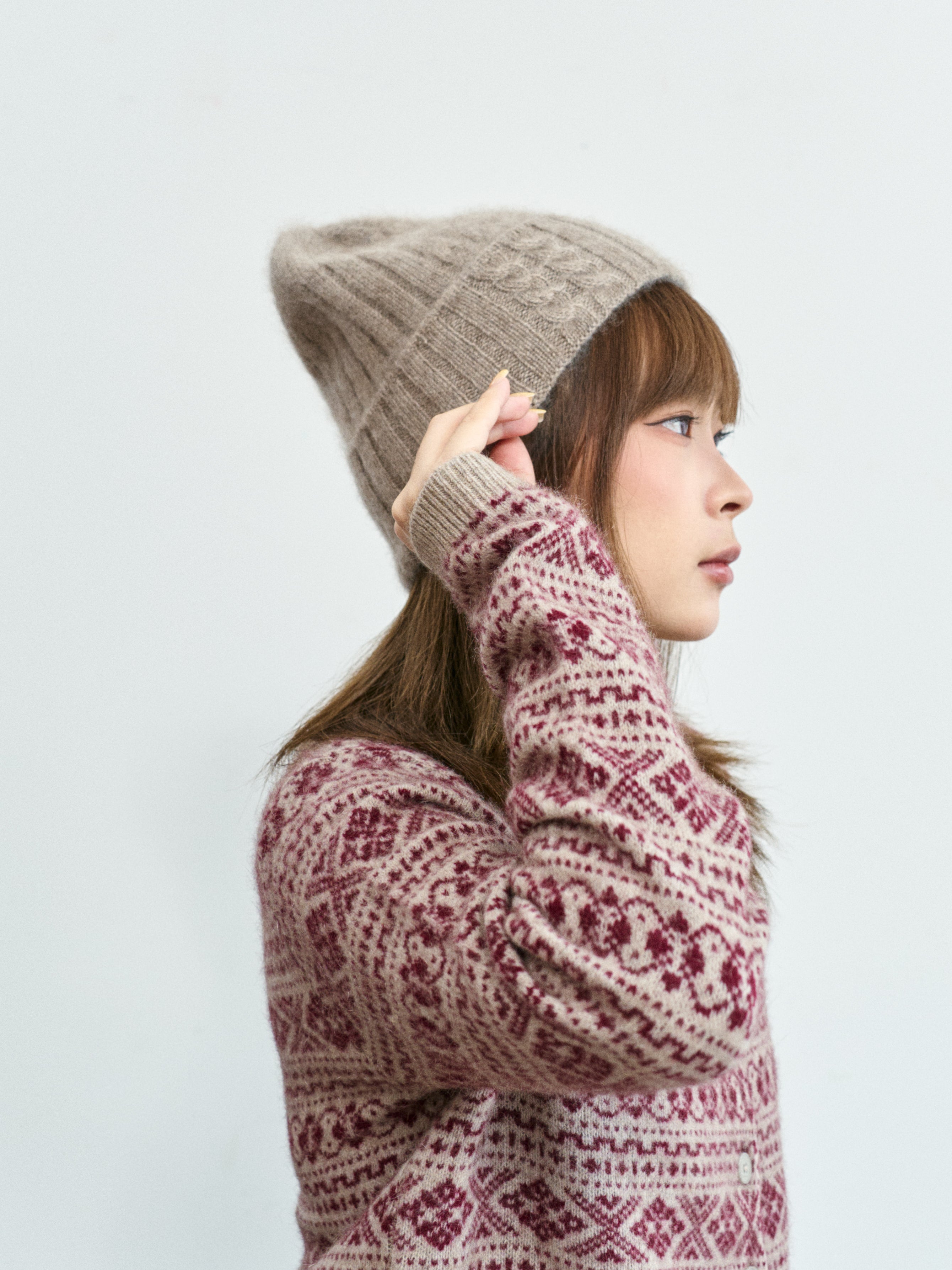 "Warmth Whisper" Cashmere Cable Knit Beanie - Steel Grey