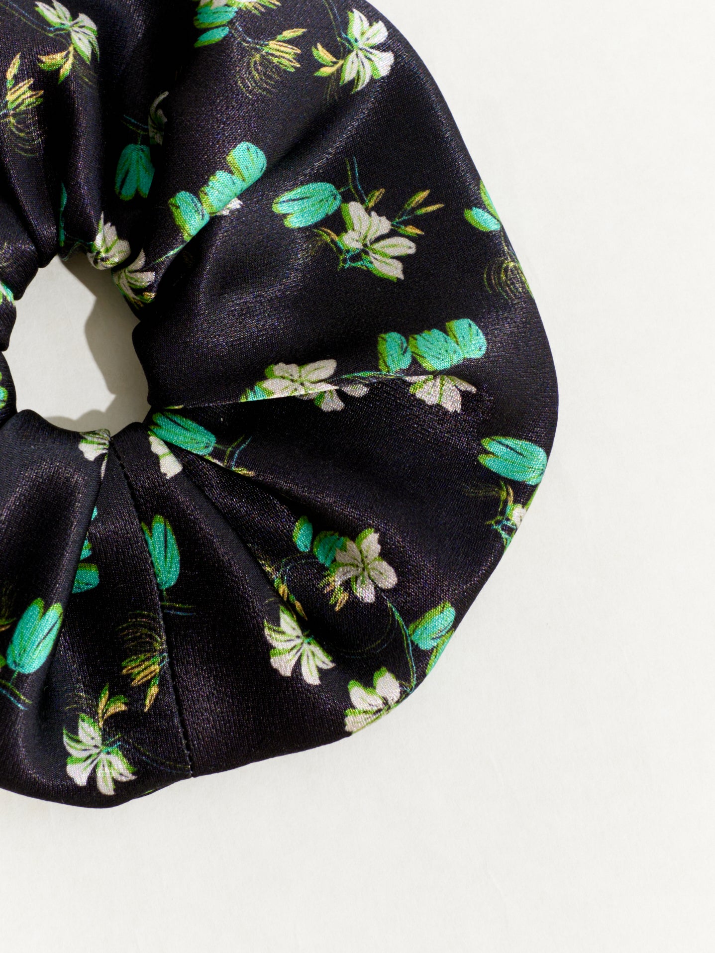 "Beach Blossom" Oversized Viscose Scrunchie Hair Tie - Black - Black - LOST PATTERN Hair Accessories