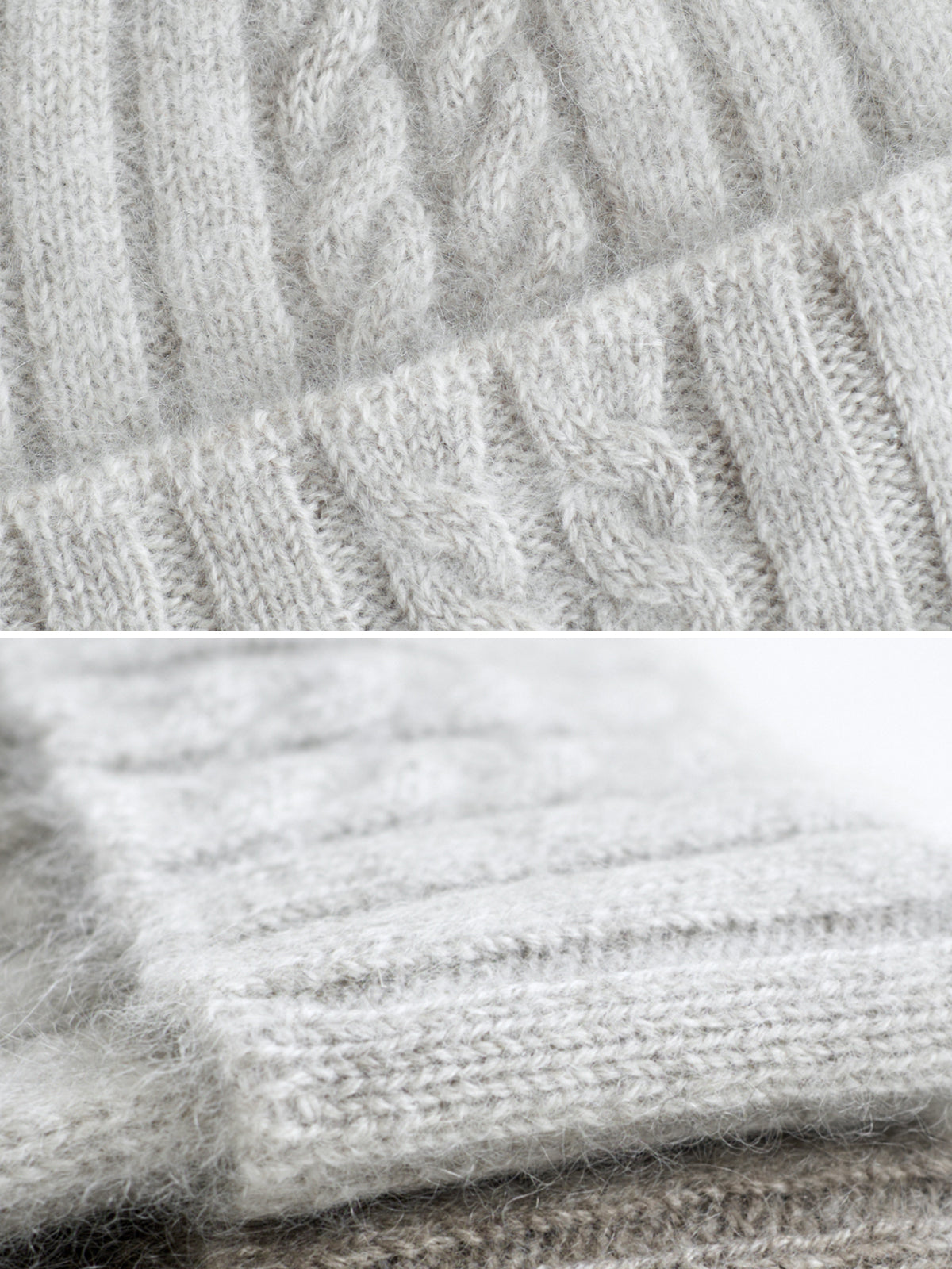 "Warmth Whisper" Cashmere Cable Knit Beanie - Light Grey