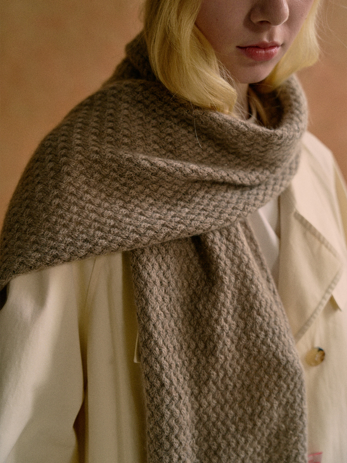 "Warmth Whisper" Waffle Knit Cashmere Scarf - Steel Grey