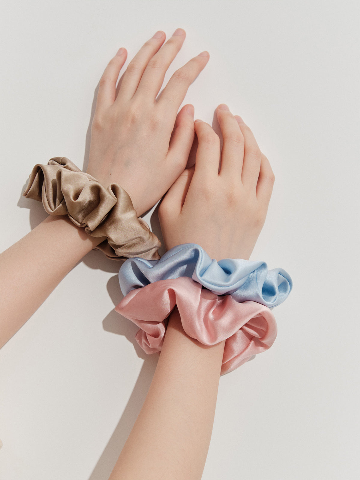 "Silken Hair" Silk Scrunchie Hair Tie - Khaki - LOST PATTERN Scrunchie