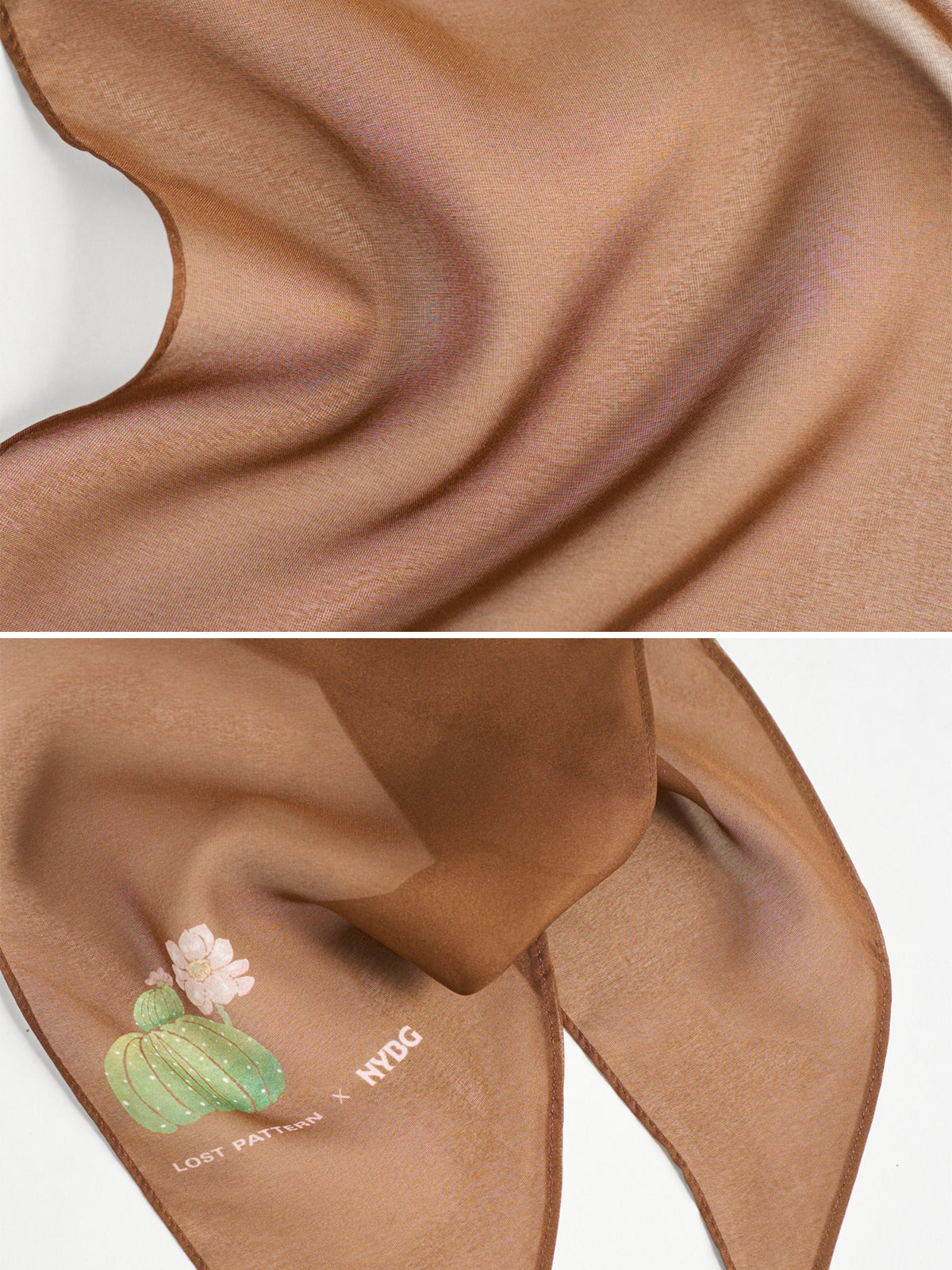 Lost Pattern x NYBG "Oasis Charms" Silk Chiffon Neck Scarf - Coffee