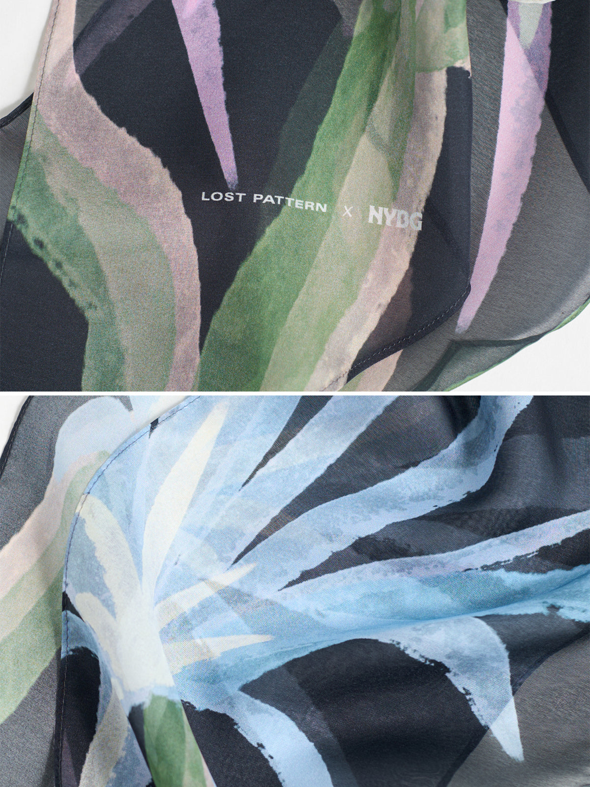 Lost Pattern x NYBG "Oasis Charms" Silk Chiffon Neck Scarf - Black