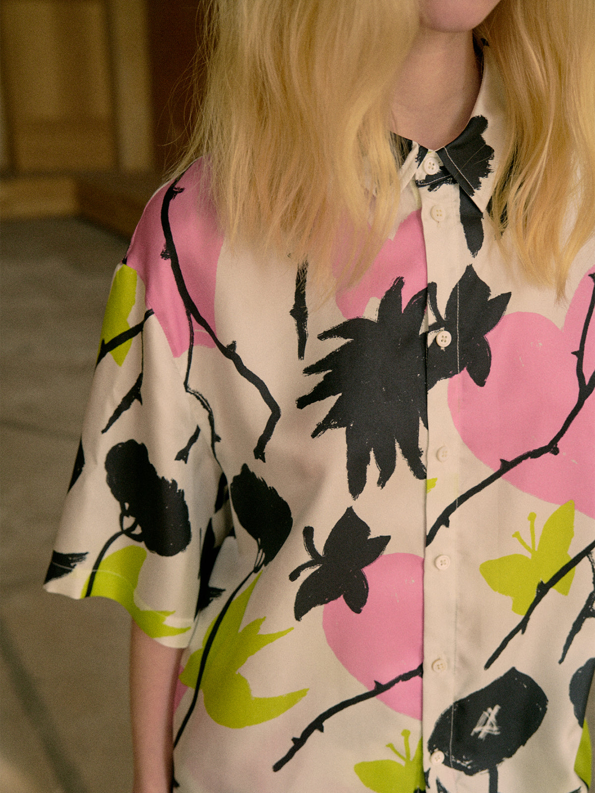 "Frida's Dream" Oversized Silk Shirt - Pink & Black