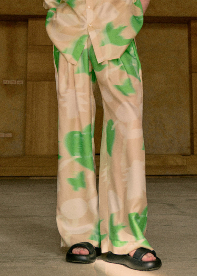 "Frida's Dream " Wide-Leg Silk Palazzo Pants - Green - XS - LOST PATTERN Pants