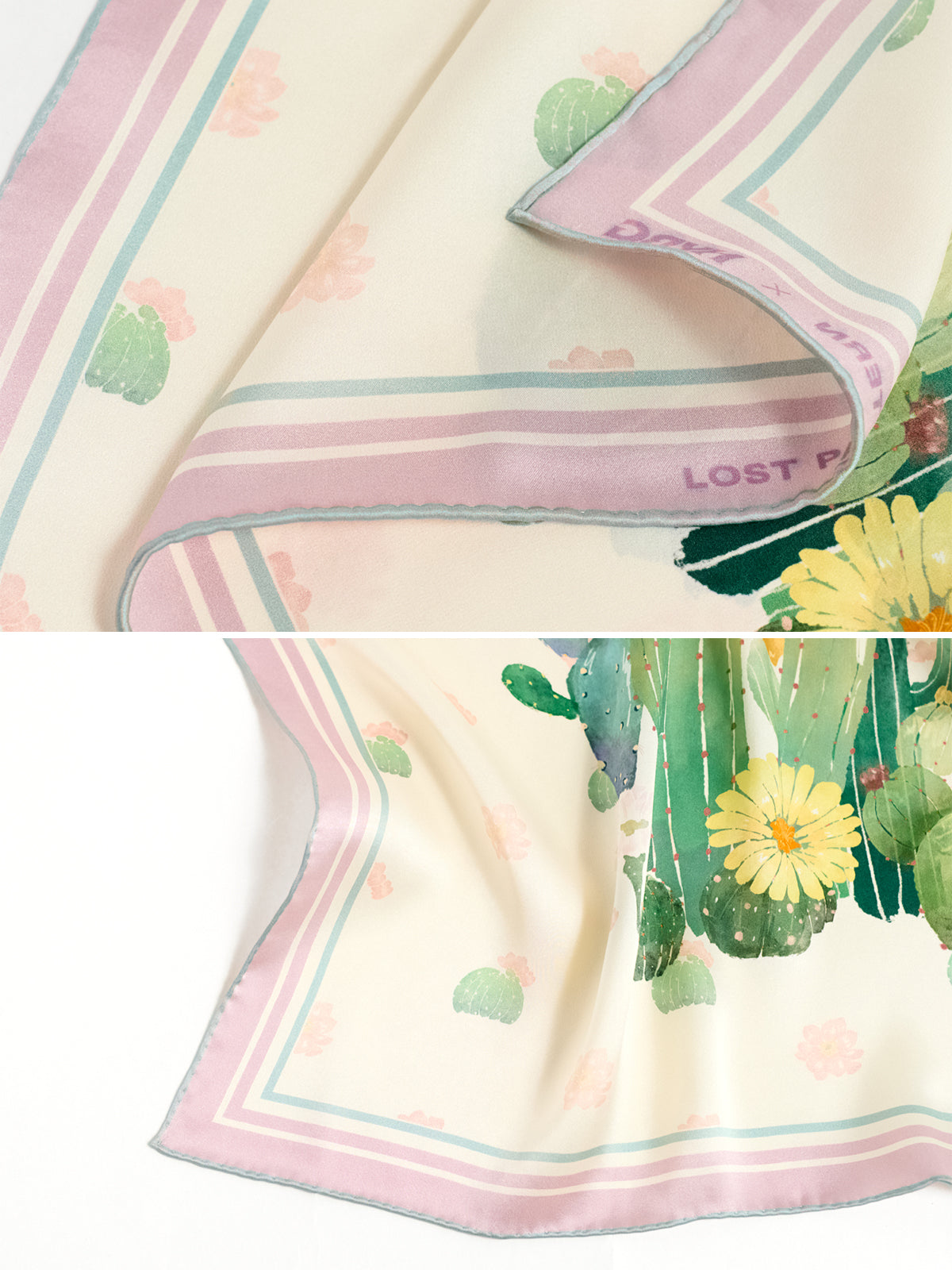 Lost Pattern x NYBG "Oasis Charms" Silk Bandana Scarf - Pink