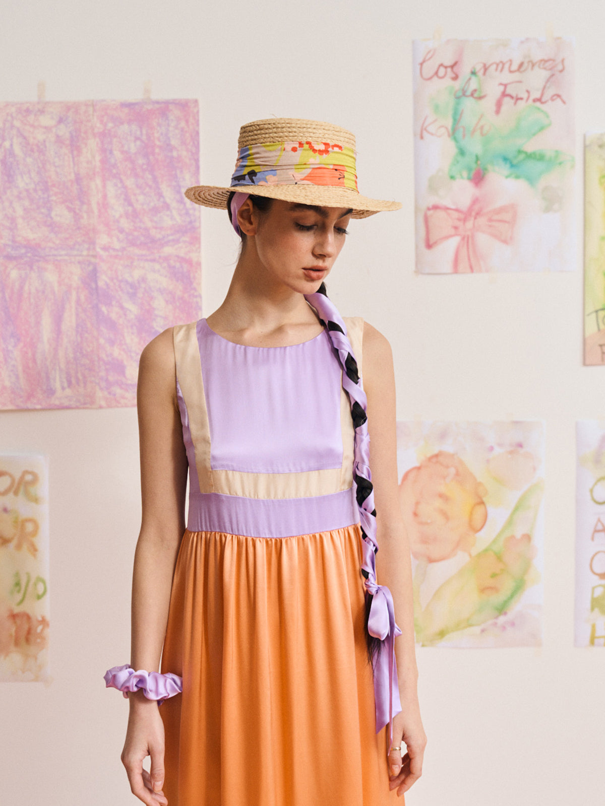 "Frida's Garden" Straw Hat with Ribbon Band - Pastel - LOST PATTERN Hats