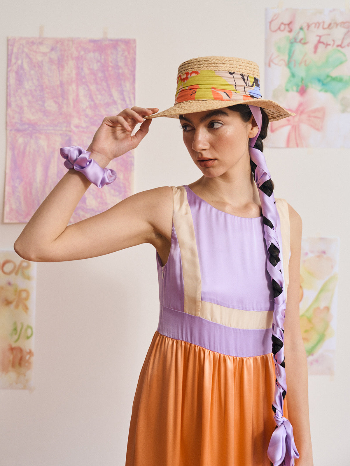 "Frida's Garden" Straw Hat with Ribbon Band - Pastel - LOST PATTERN Hats