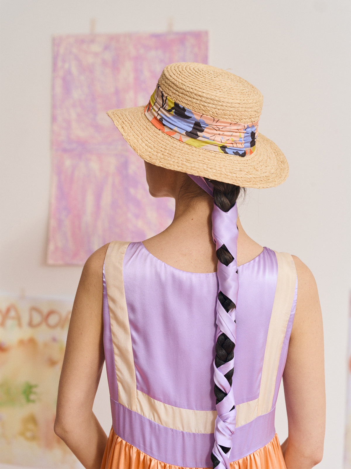 "Frida's Garden" Raffia Hat with Ribbon Band - Pastel - LOST PATTERN