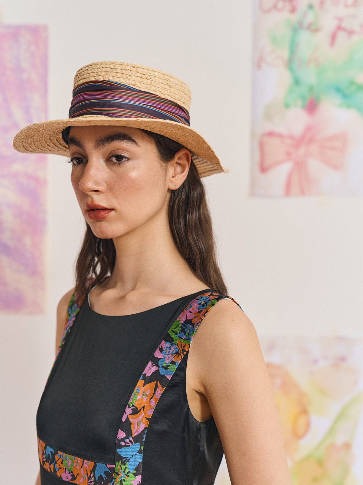 "Frida's Garden" Straw Hat with Ribbon Band - Purple - LOST PATTERN Hats