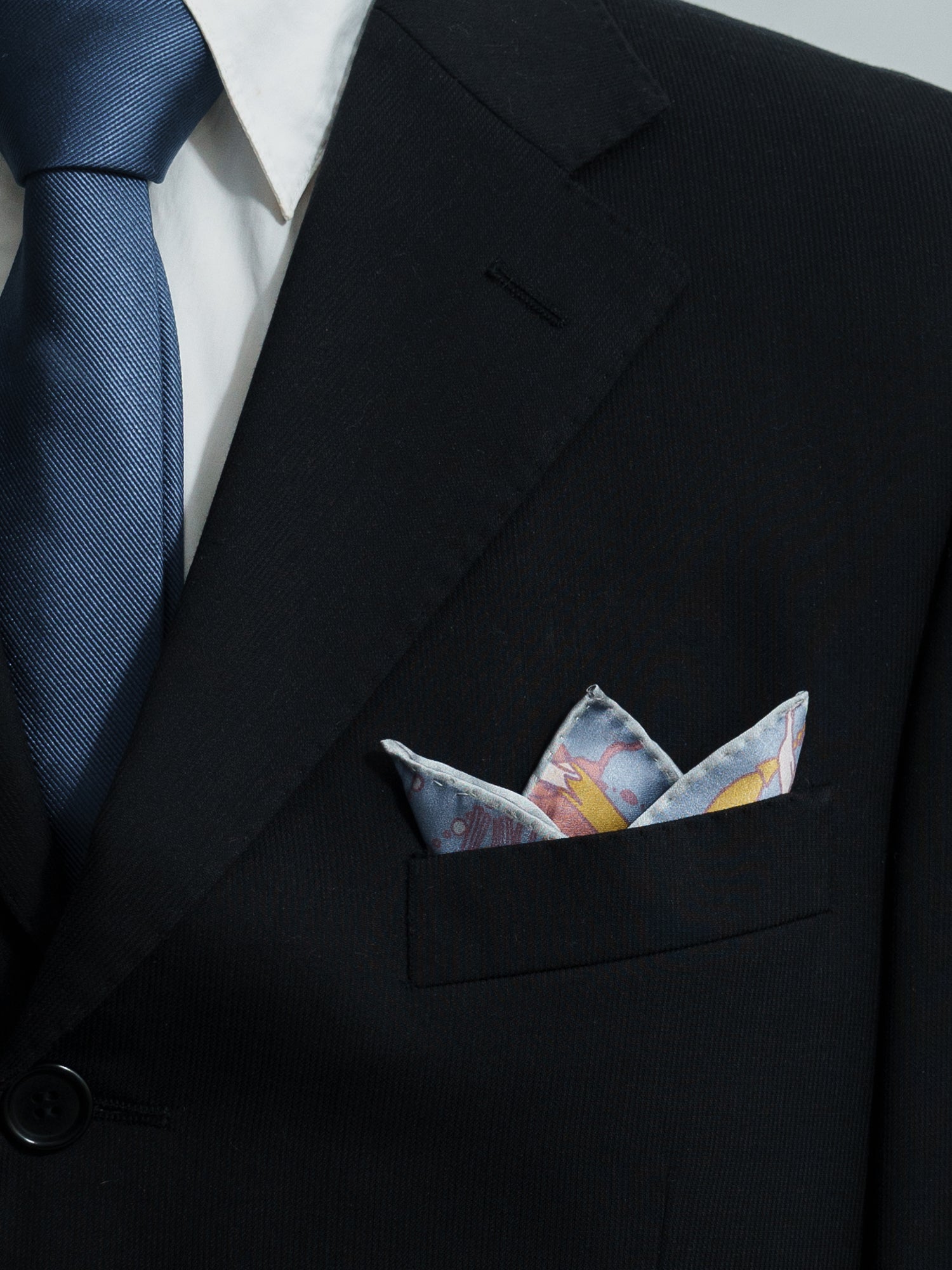 "Datura" Silk Pocket Square - Slate Blue - LOST PATTERN Silk Pocket Square