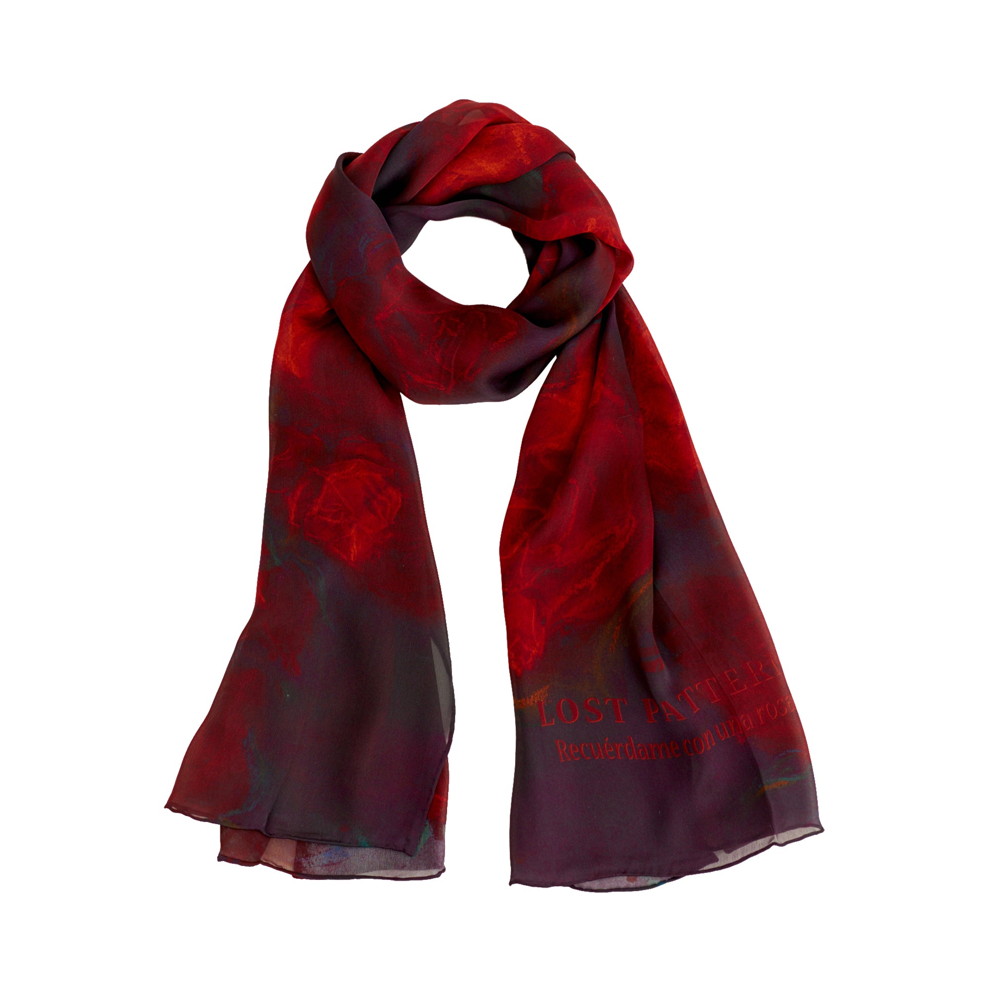 "La Rosa" Silk Shawl - Black & Red Rose - LOST PATTERN Silk Shawl