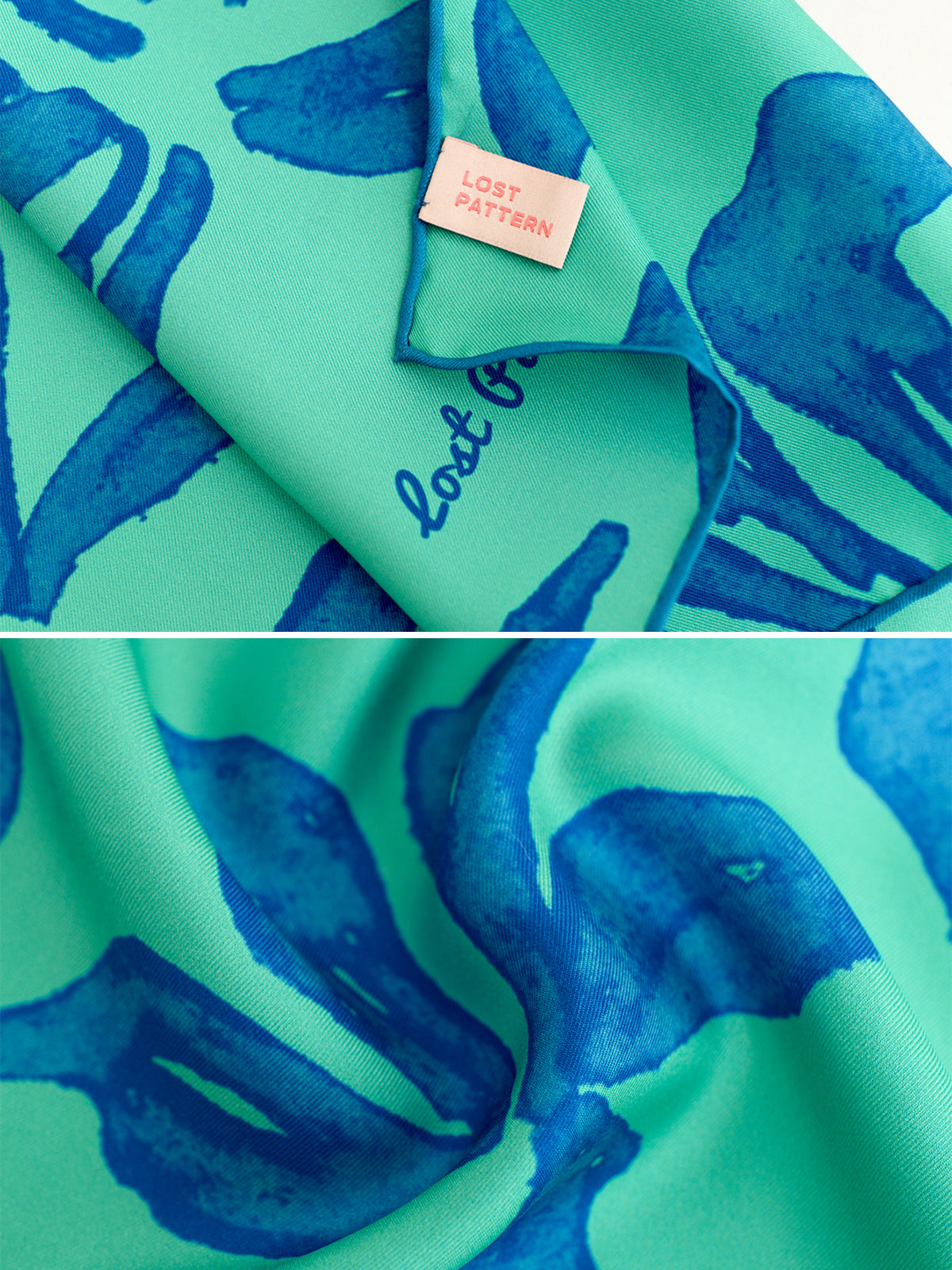 "Tropical Bliss" Silk Bandana Scarf - Ocean Blue - Blue - LOST PATTERN Silk Square Scarf