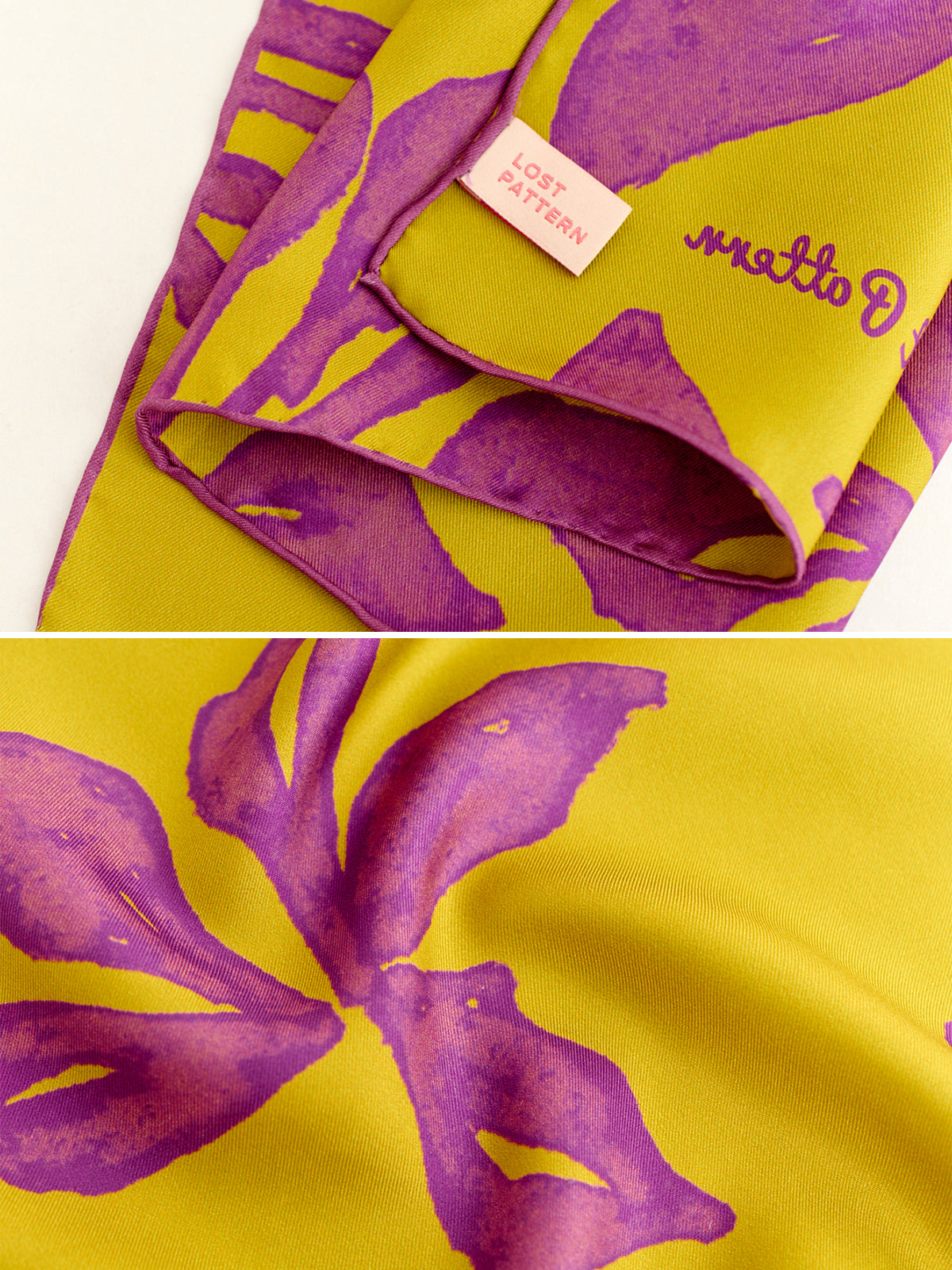 "Tropical Bliss" Silk Bandana Scarf - Golden Hour - Yellow - LOST PATTERN Silk Square Scarf