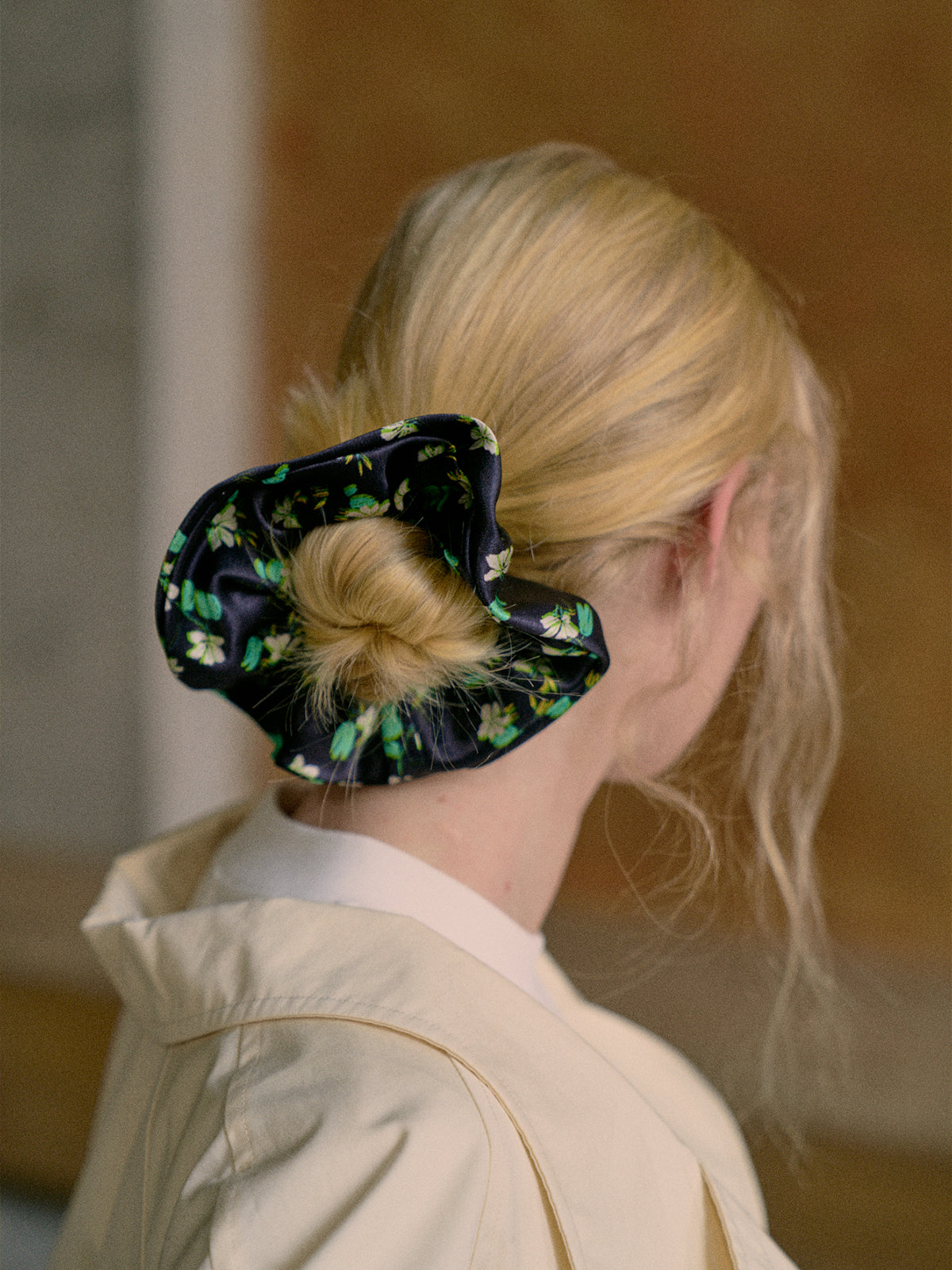 "Beach Blossom" Oversized Viscose Scrunchie Hair Tie - Black - Black - LOST PATTERN Hair Accessories