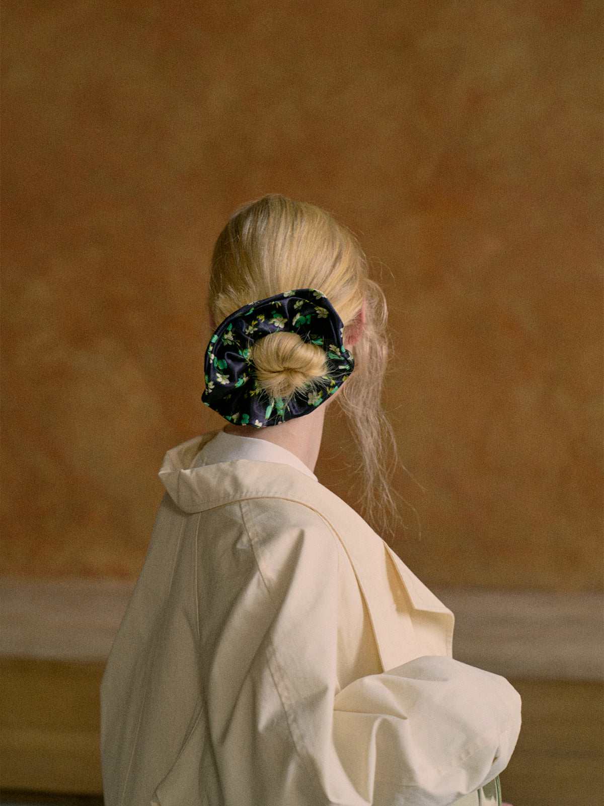 "Beach Blossom" Oversized Viscose Scrunchie Hair Tie - Black - Black - LOST PATTERN Hair Accessories