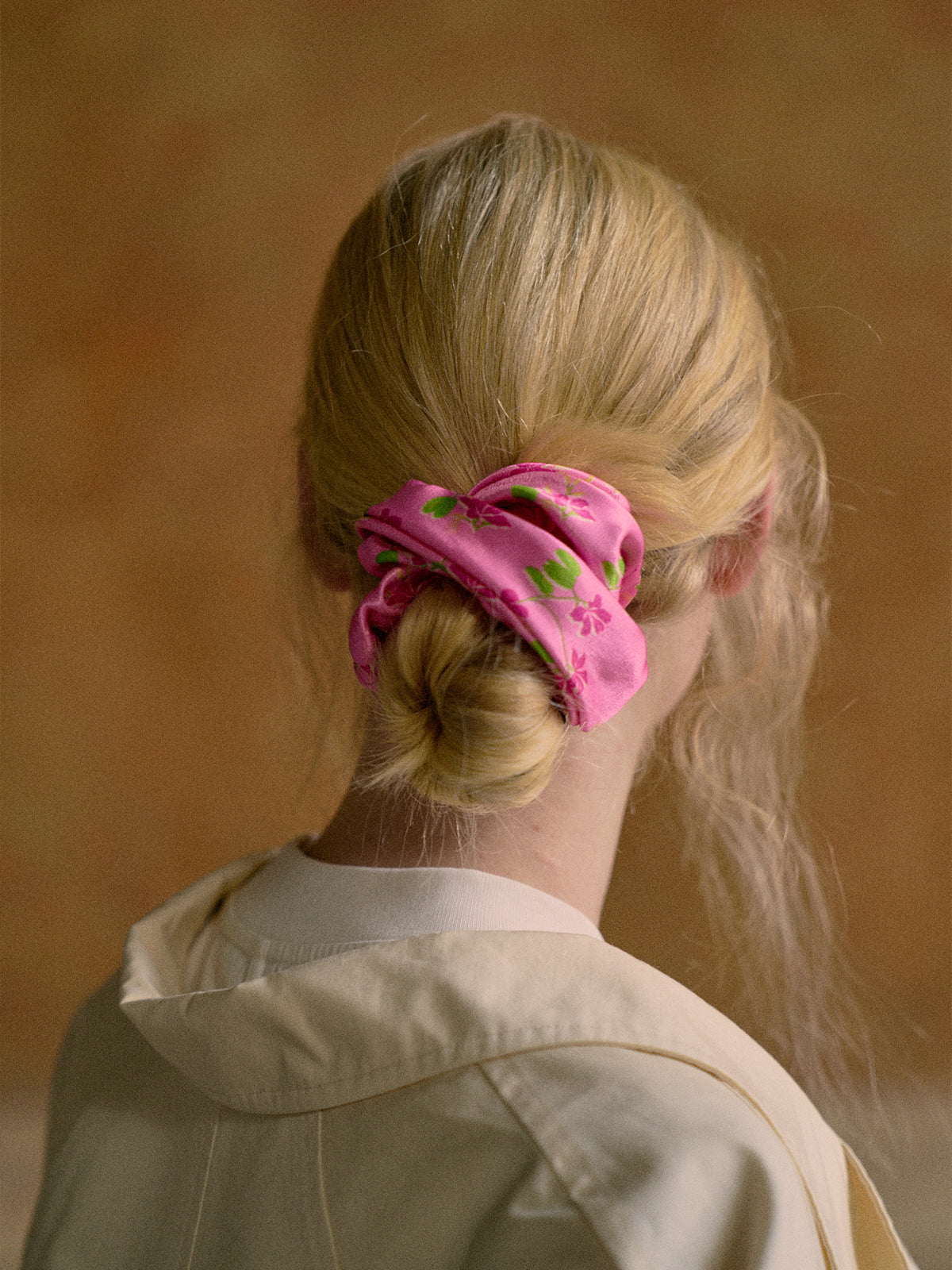 "Beach Blossom" Oversized Viscose Scrunchie Hair Tie - Pink - Pink - LOST PATTERN Hair Accessories