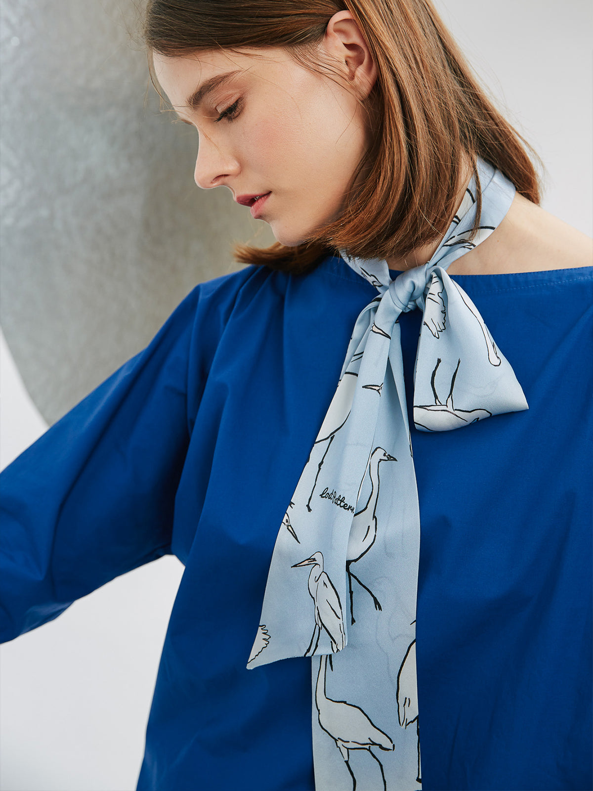 "Little Egret" Silk Neck Bow Scarf - Light Blue