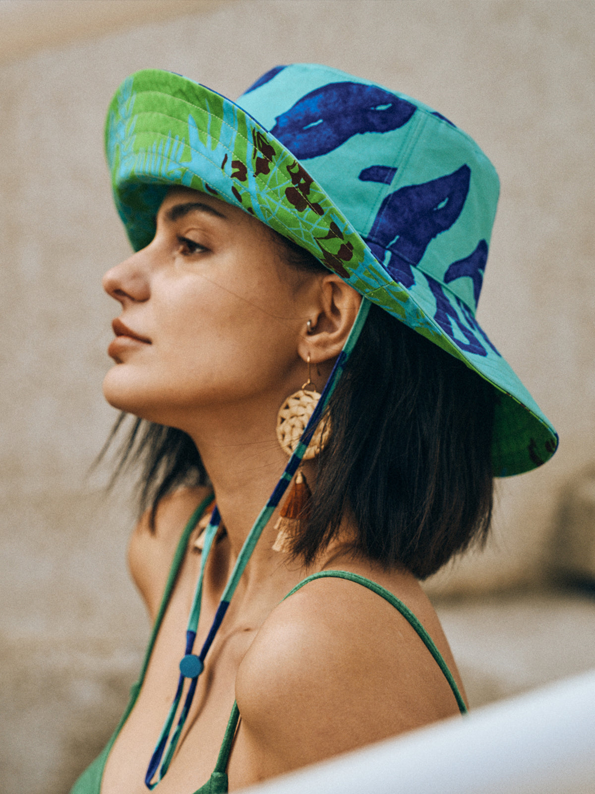 “Tropical Bliss” Reversible Sun Hat - Ocean Blue