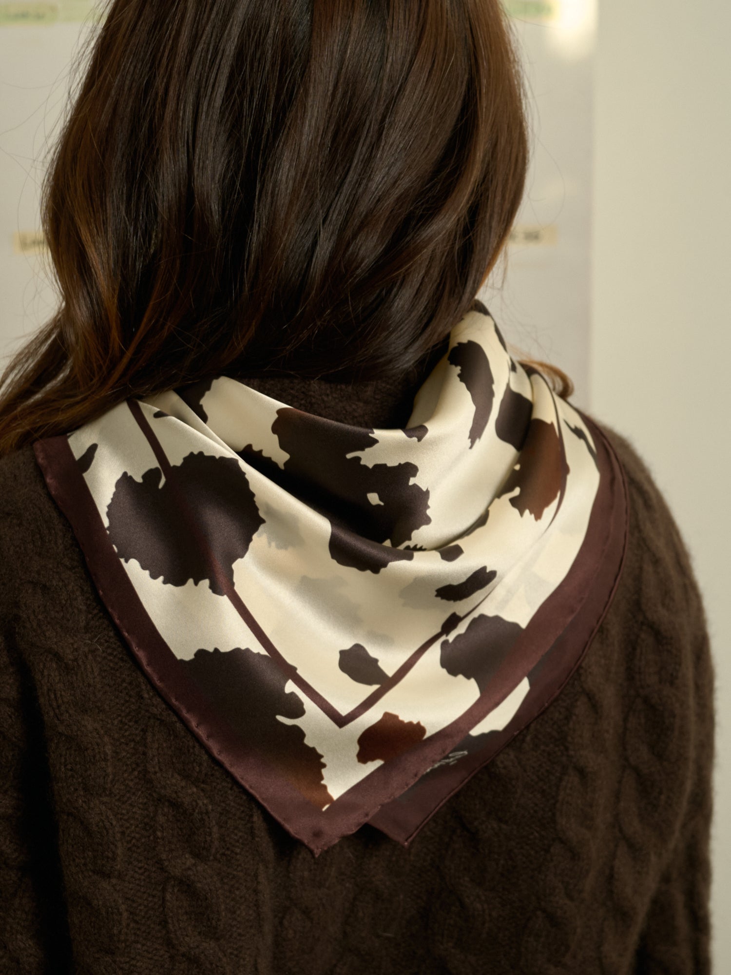 “Spot Chic" Silk Bandana Scarf - Cow Print