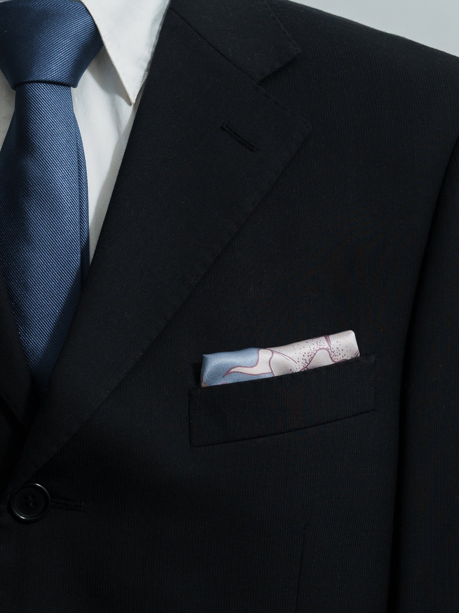 "Datura" Silk Pocket Square - Slate Blue - LOST PATTERN Silk Pocket Square