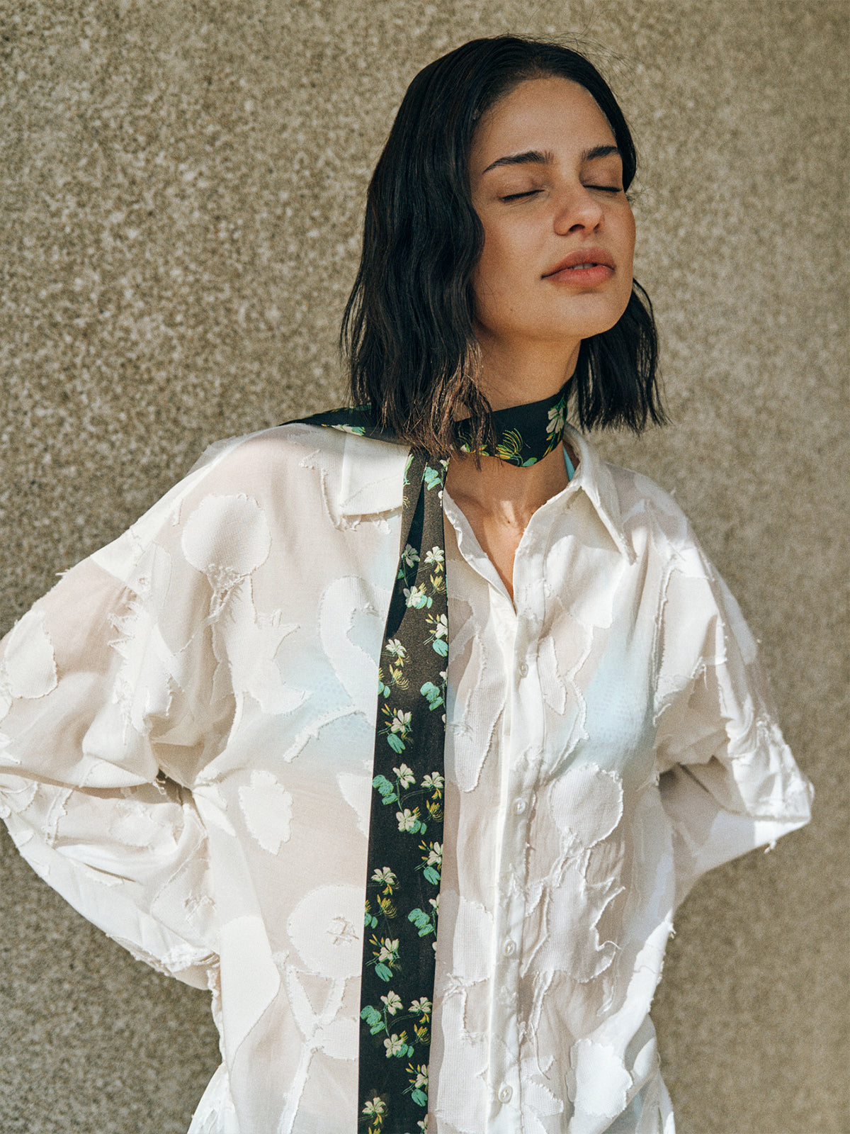 "Frida's Dream" Sheer Jacquard Long Sleeve Shirt