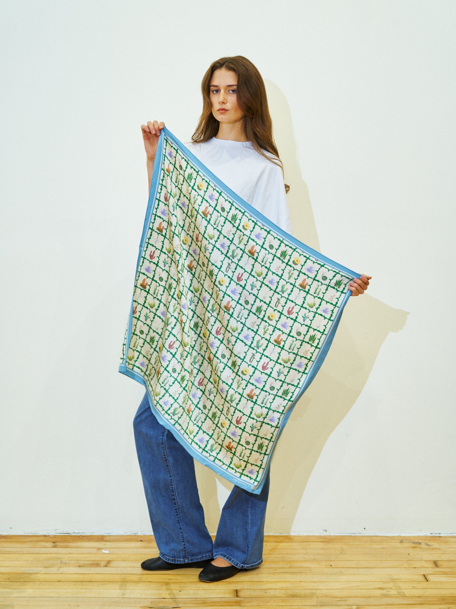 Lost Pattern x NYBG "Oasis Charms" Large Silk Scarf  - Blue