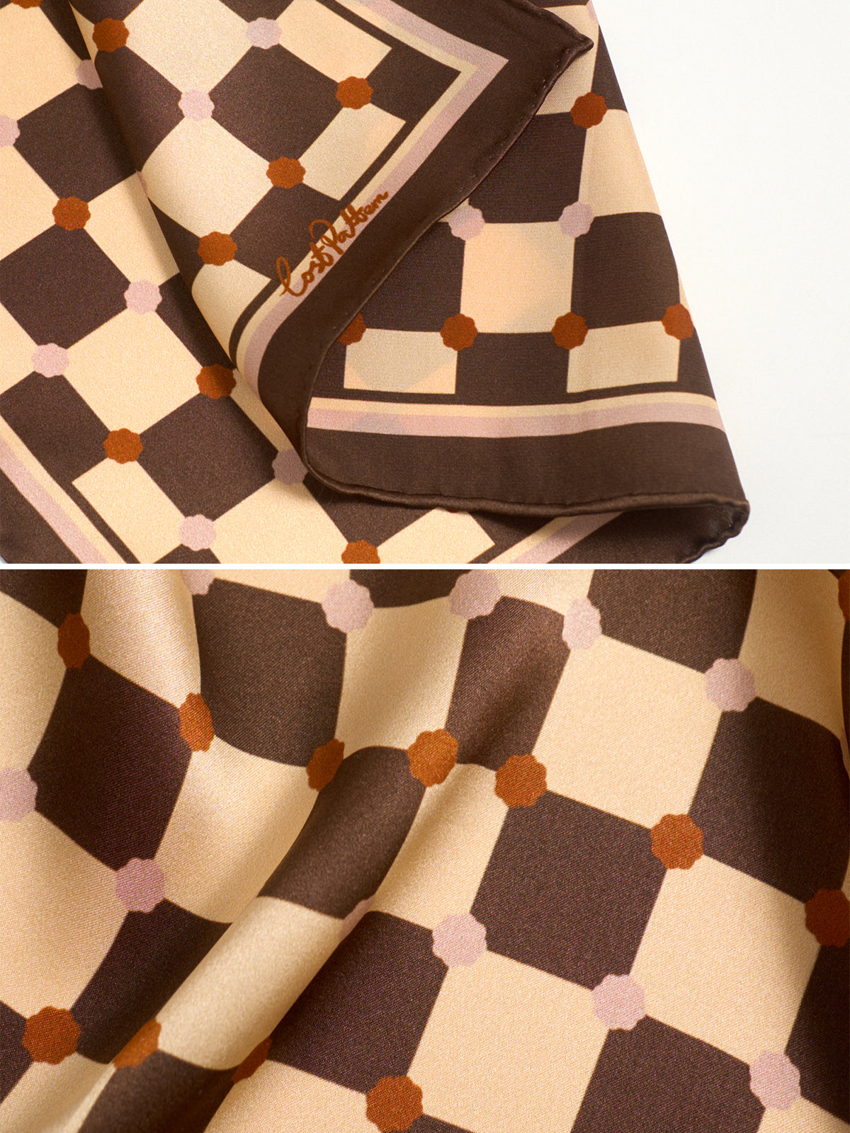 "Checkerboard" Silk Pocket Square - Coffee