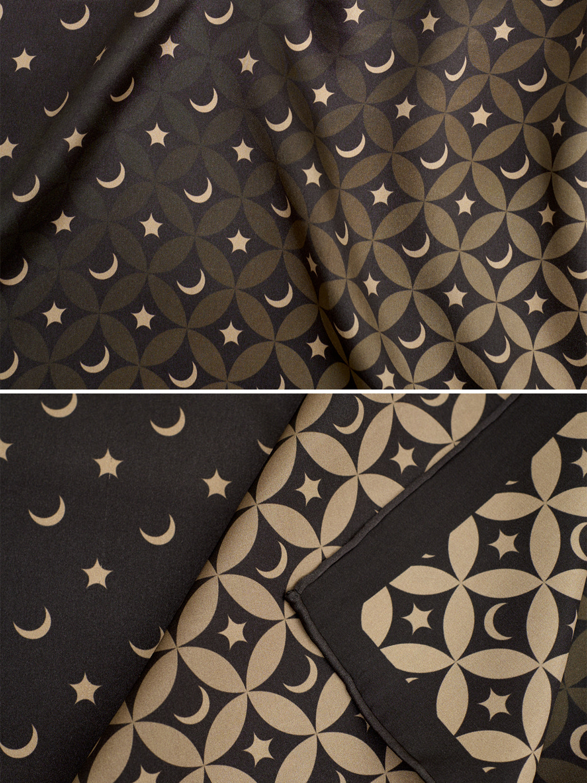 "Moonlit Stars" Silk Bandana Scarf - Black - Black - LOST PATTERN Silk Bandana