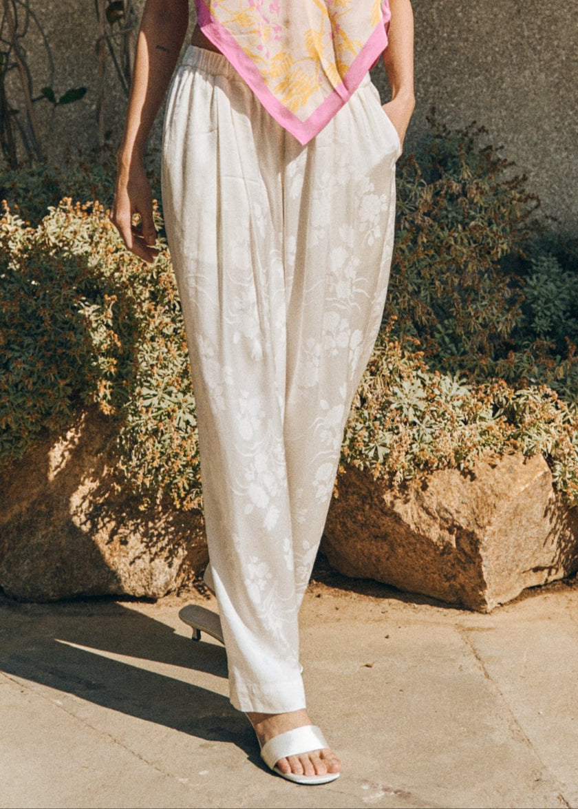 "Beach Blossom" Wide-Leg Palazzo Pants - White - S - LOST PATTERN Pants